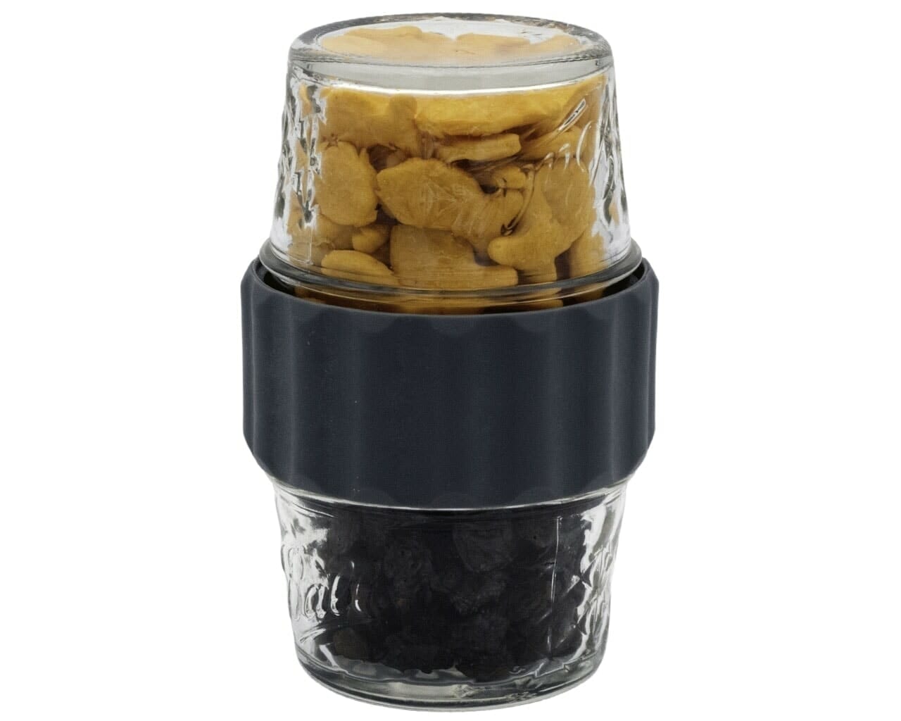 http://masonjarlifestyle.com/cdn/shop/files/2-in-1-lid-connect-two-regular-mouth-mason-jars-charcoal-gray-silicone-seals-goldfish-crackers-raisins-snack.jpg?v=1695767181