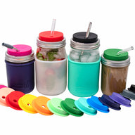 Silicone Straw Hole Tumbler with Stainless Steel Band for Mason Jars