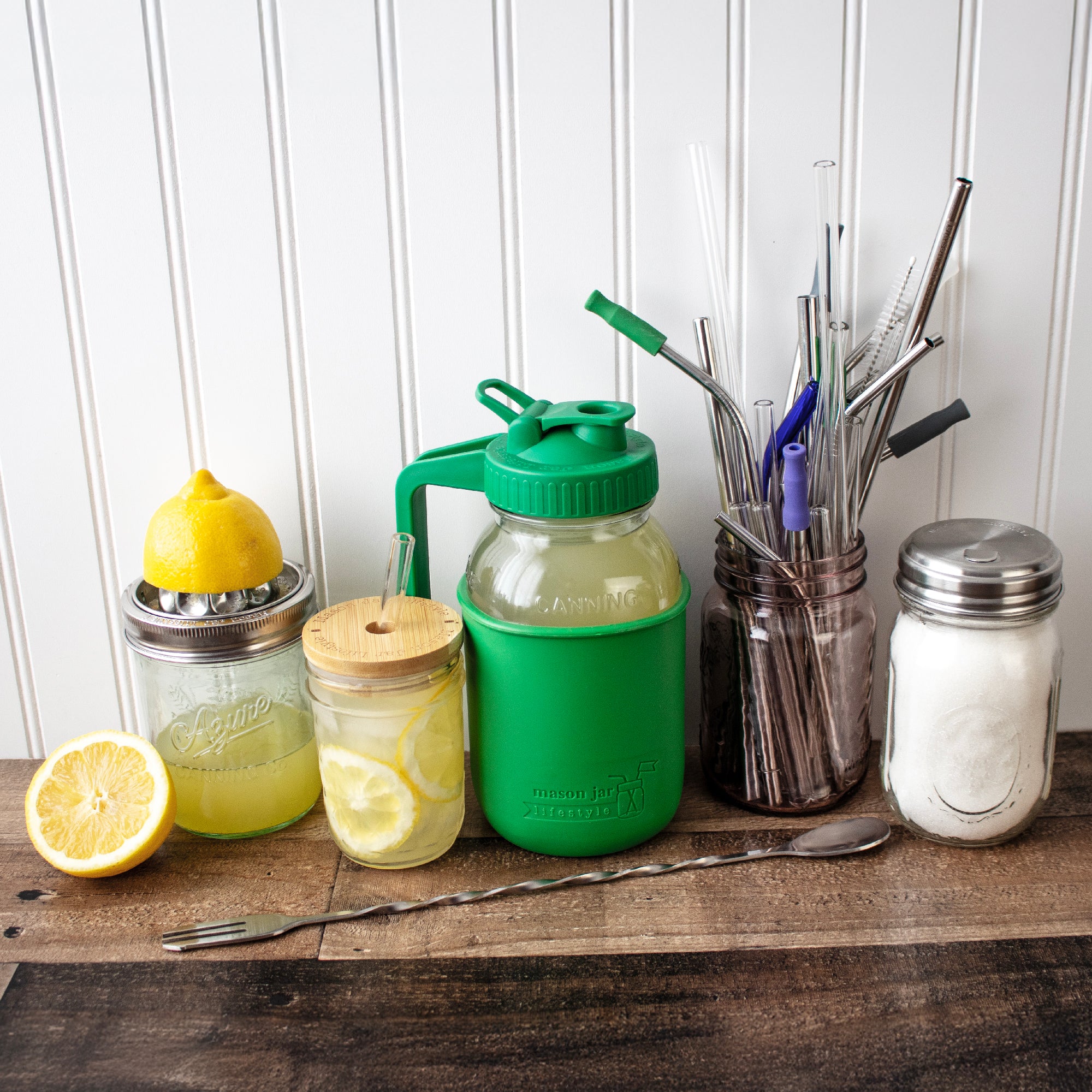 Mason Jar Lifestyle 32oz Quart Glass Pitcher Set with Silicone Sleeve