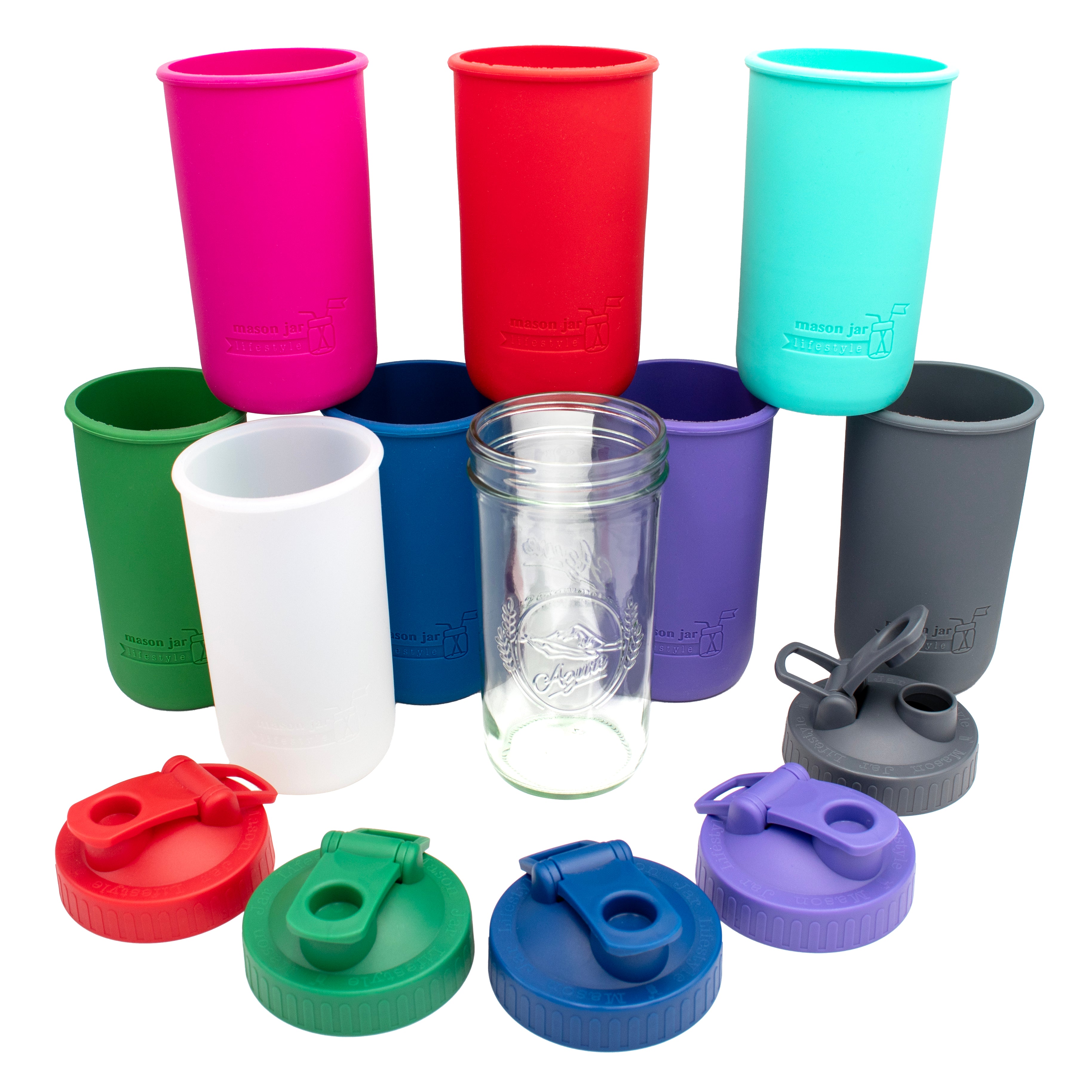 Mason Jar Lifestyle 24oz Pint & Half Sports Bottle with Silicone Sleeve & Carry Loop Lid