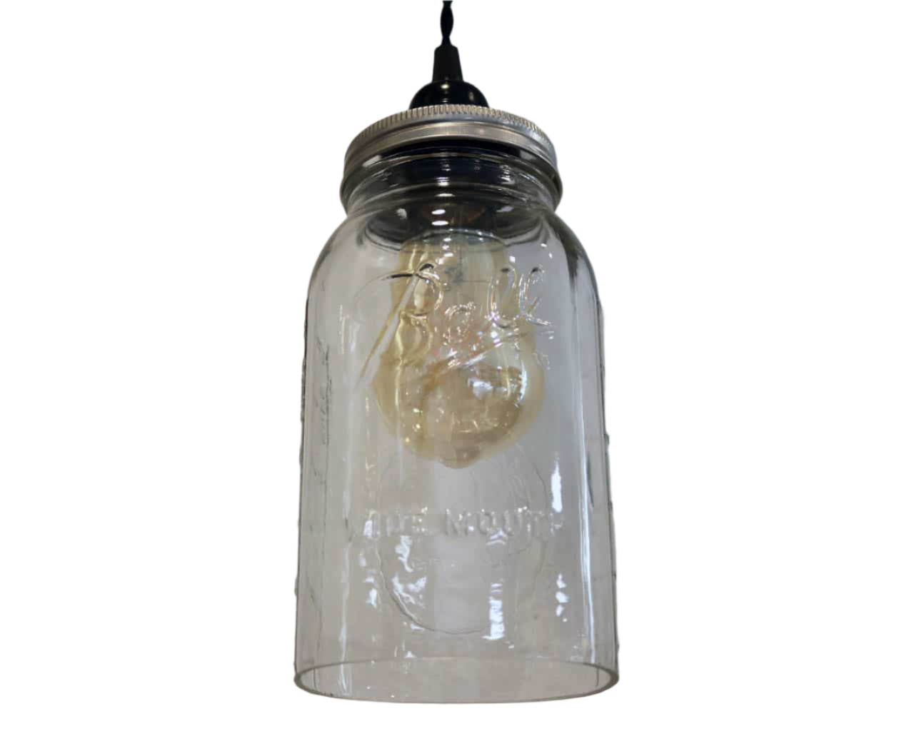 Ball half gallon Mason jar pendant light full kit with hand cut jar, lid, on/off switch, and wall plug - bulb off