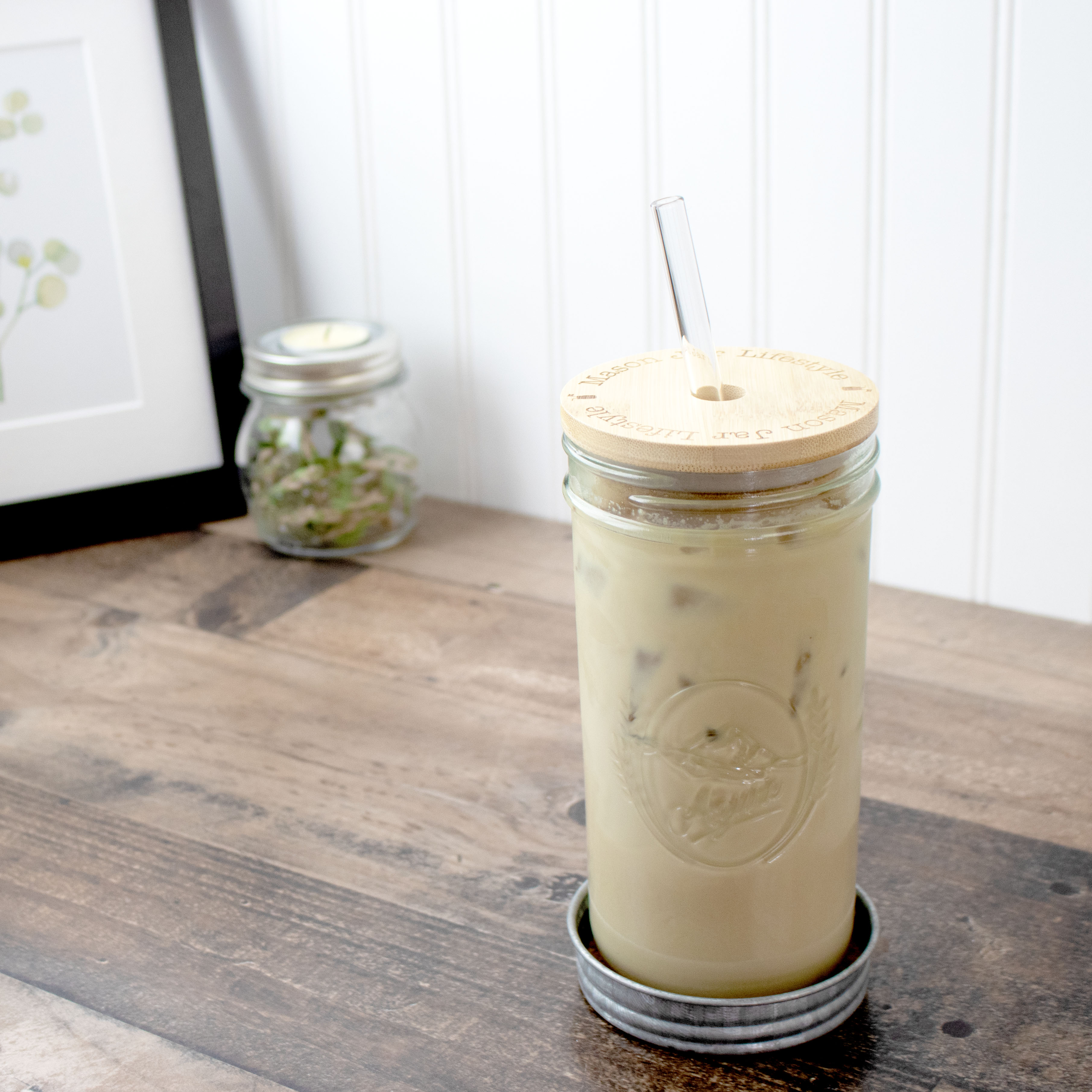 Mason Jar Lifestyle Pint & Half 24oz Glass Water Bottle with Bamboo Lid Travel Tumbler
