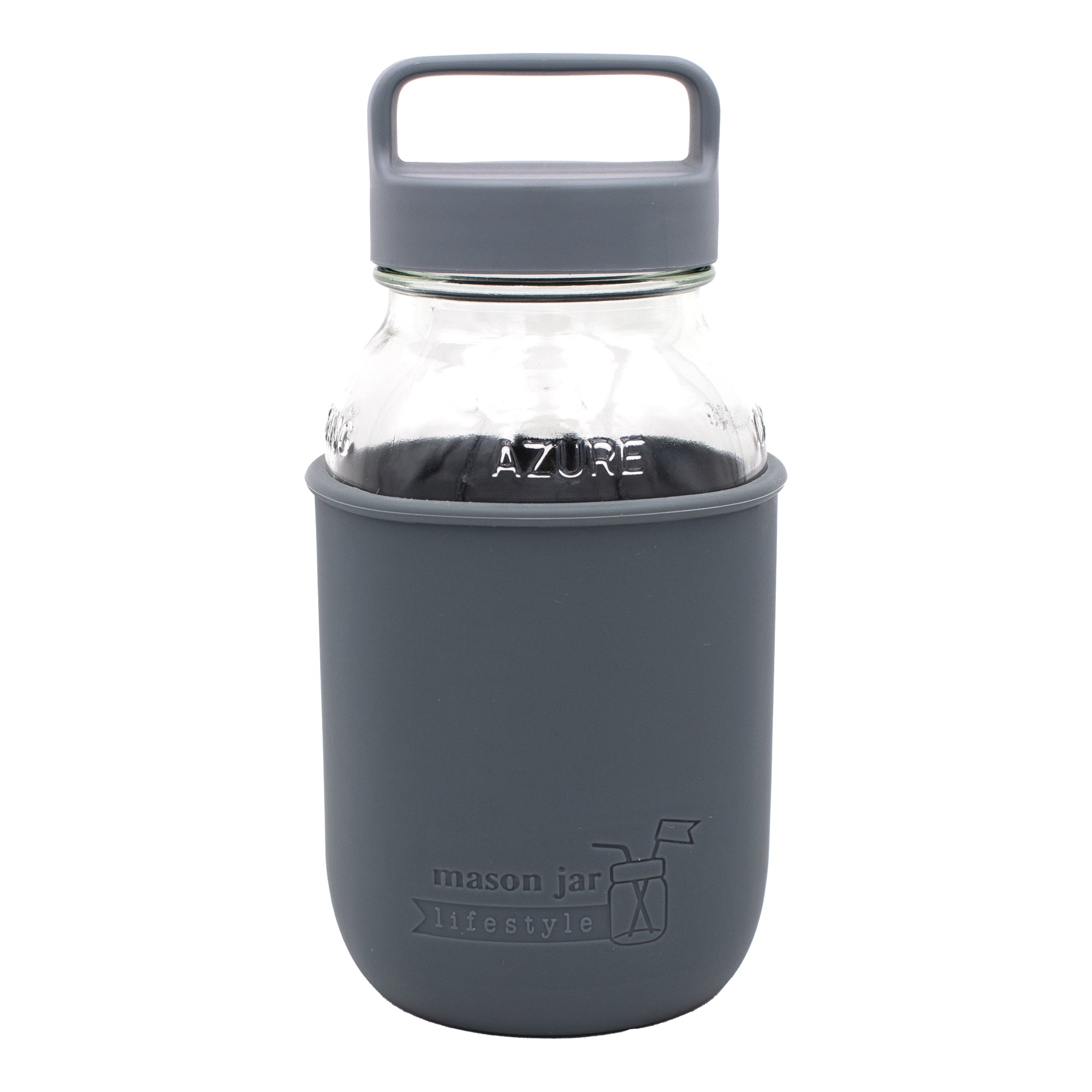 Mason Jar Lifestyle 32oz Quart Glass Water Bottle with Silicone Sleeve & Carry Handle