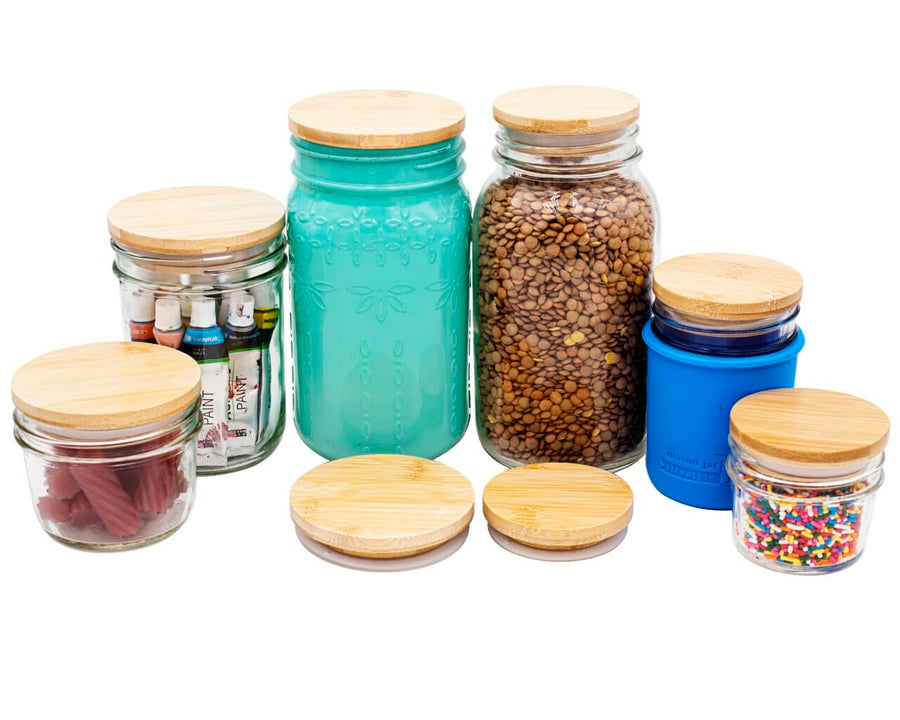 Bamboo Storage Stopper Lids for Mason Jars in regular and wide mouth sizes