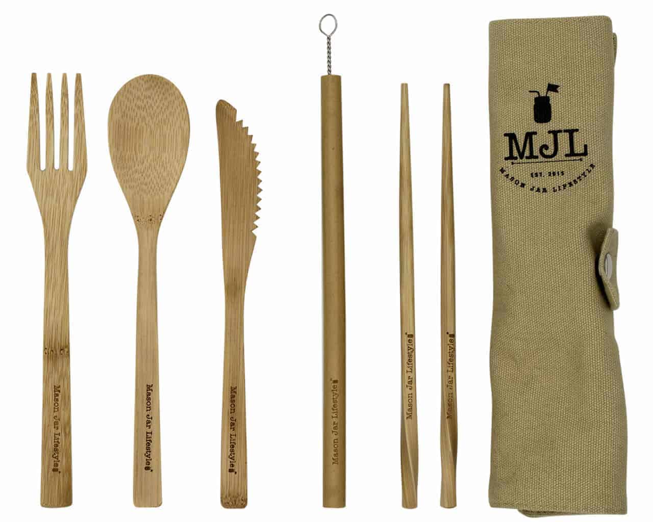 Bamboo Utensils Reusable Cutlery Travel Set Eco-friendly Wooden Silverware  Portable Utensils Bamboo Spoon, Fork, Knife, Brush, Chopsticks 