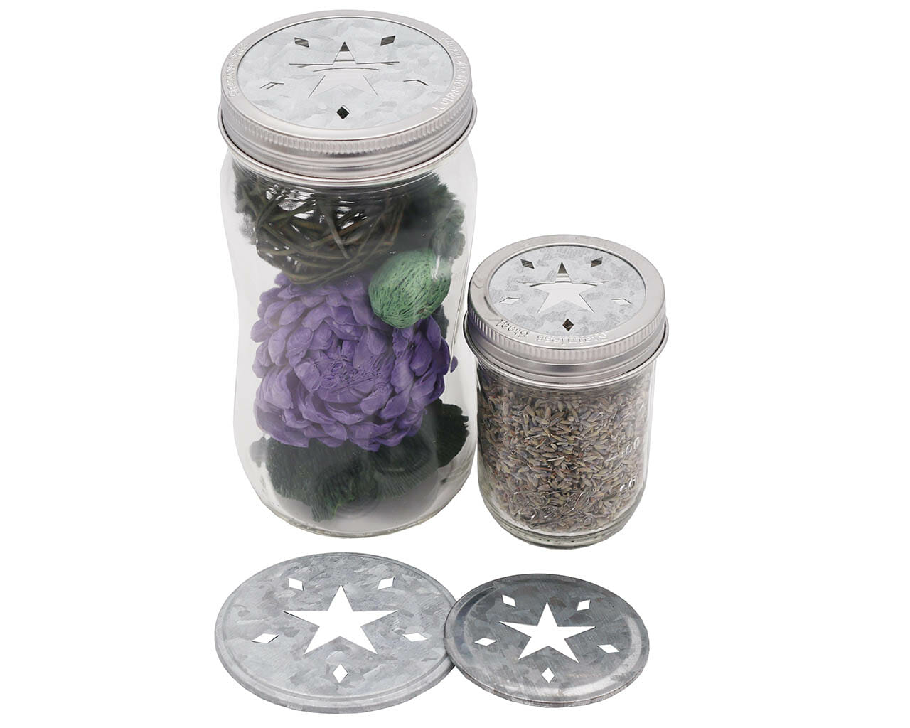 http://masonjarlifestyle.com/cdn/shop/files/mason-jar-lifestyle-galvanized-star-cutout-lid-insert-wide-regular-mouth-incense-potpurri-decor.jpg?v=1695765869