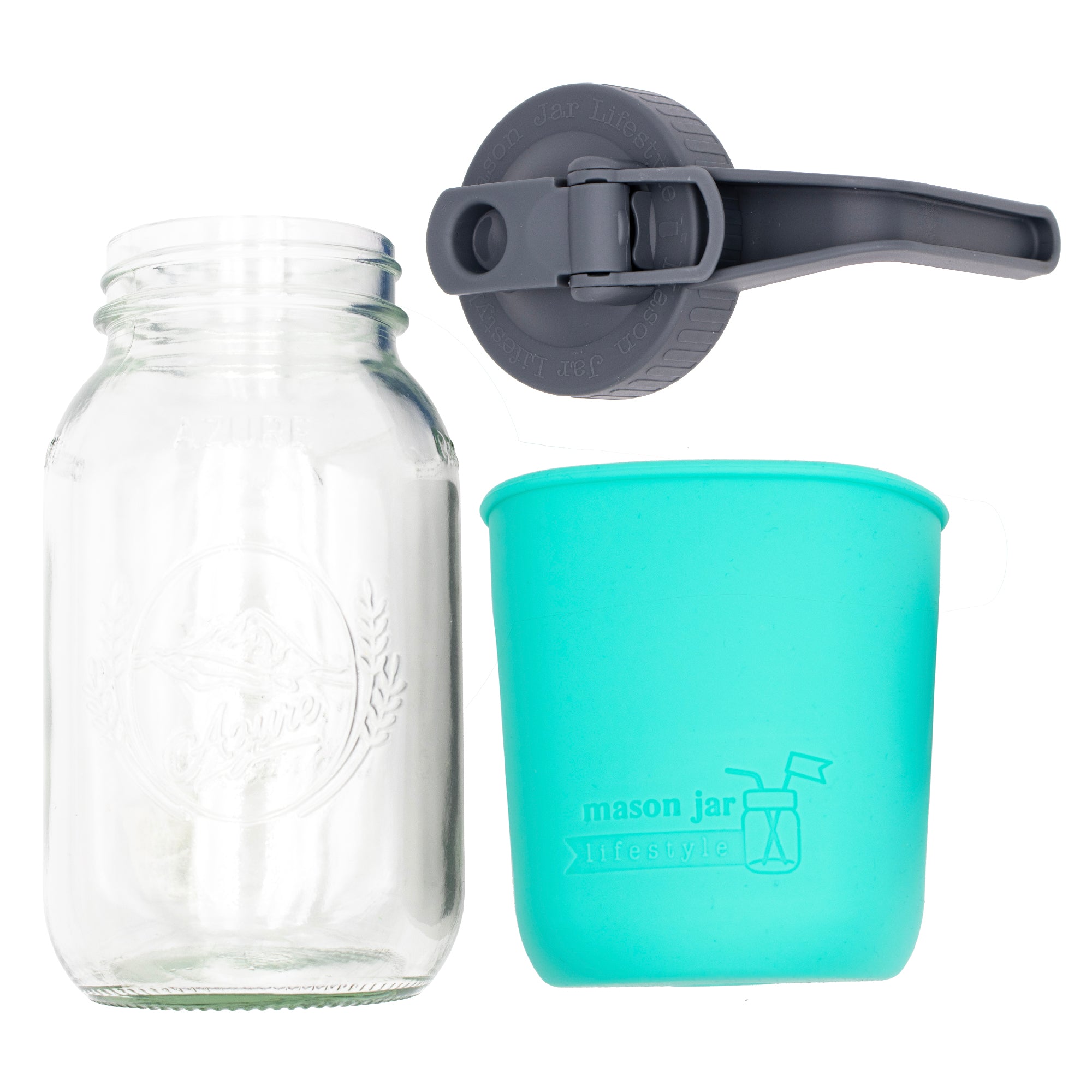 Mason Jar Lifestyle 32oz Quart Glass Pitcher Set with Silicone Sleeve