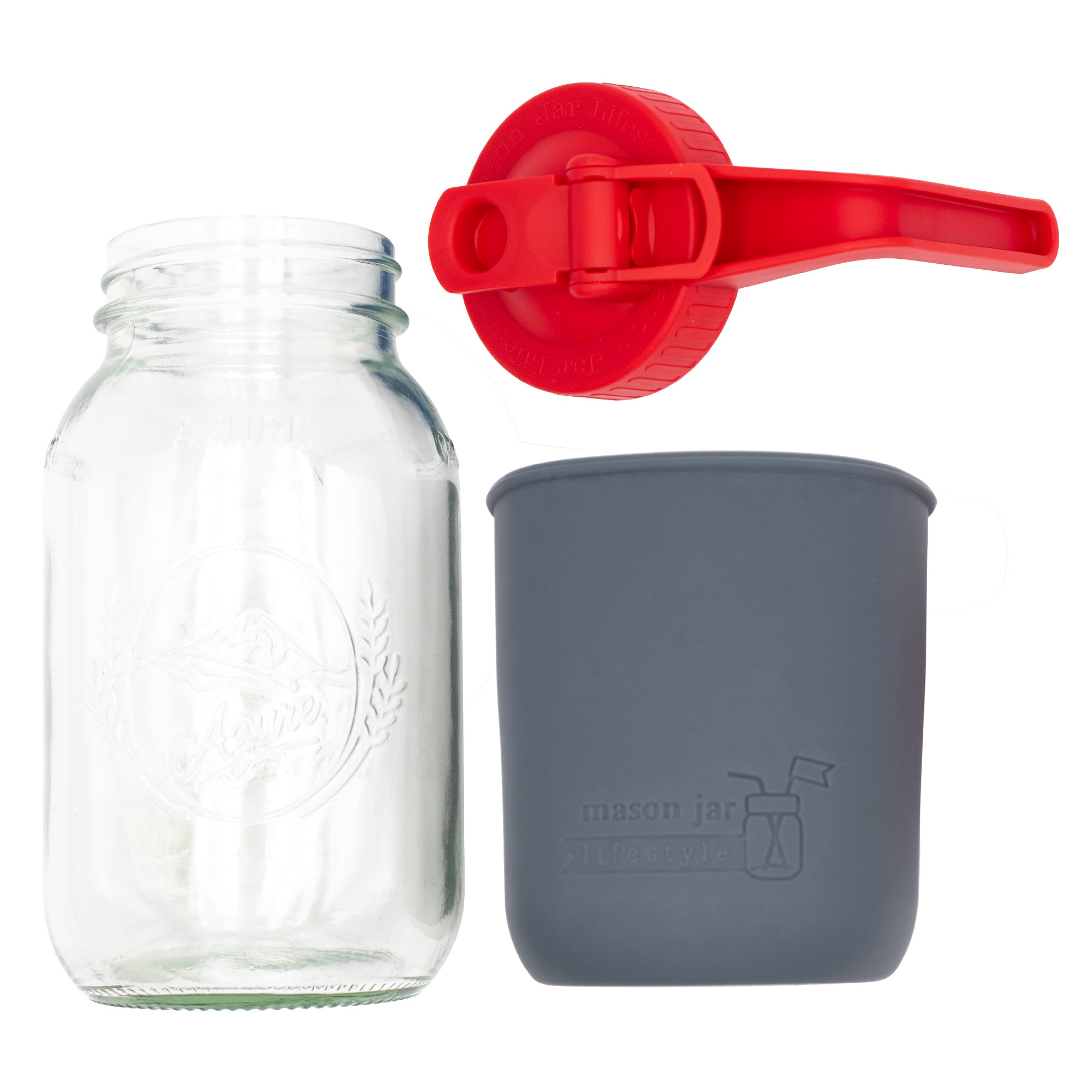Mason Jar Lifestyle 32oz Quart Glass Pitcher Set with Silicone Sleeve