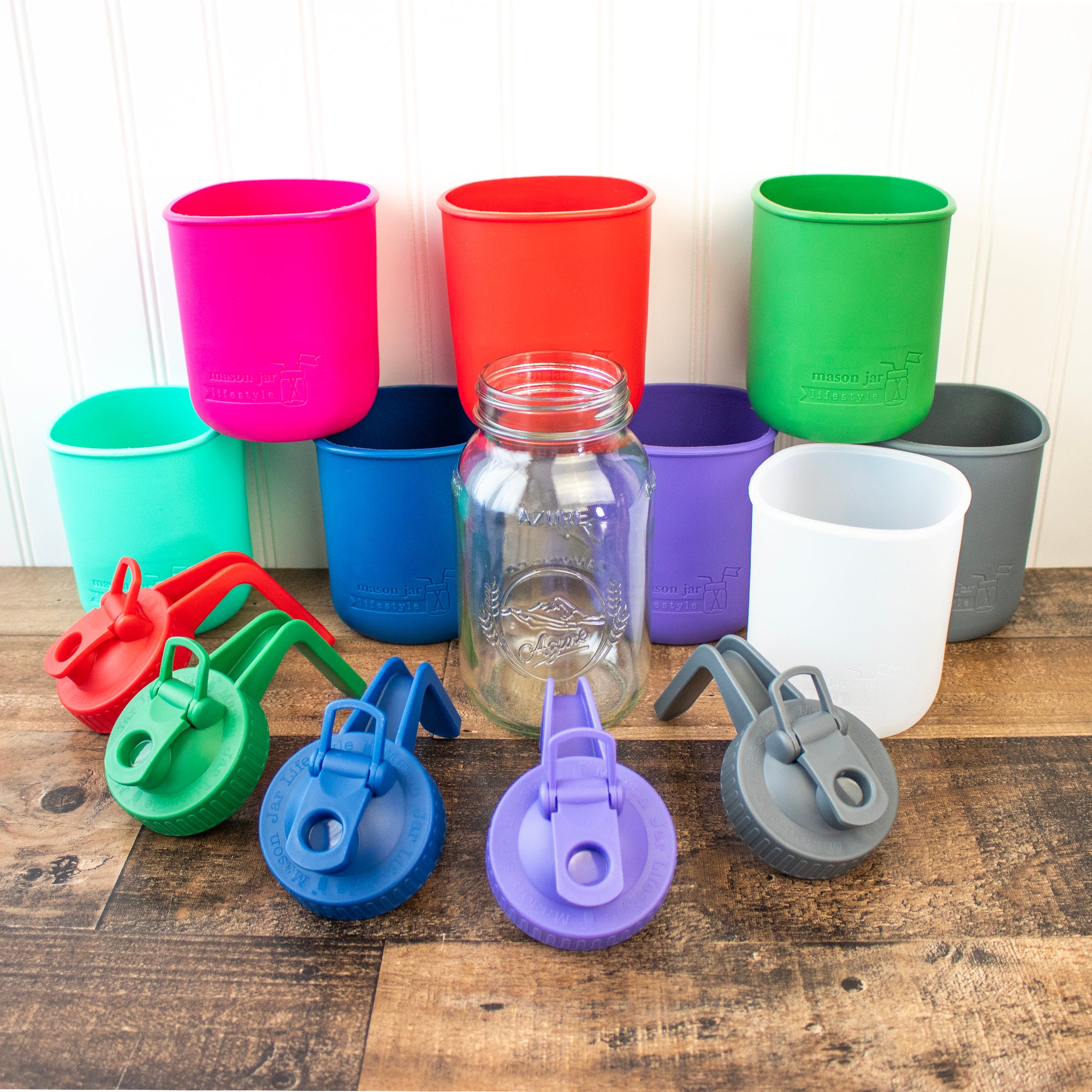 Mason Jar Lifestyle 32oz Quart Glass Pitcher Set with Silicone Sleeve