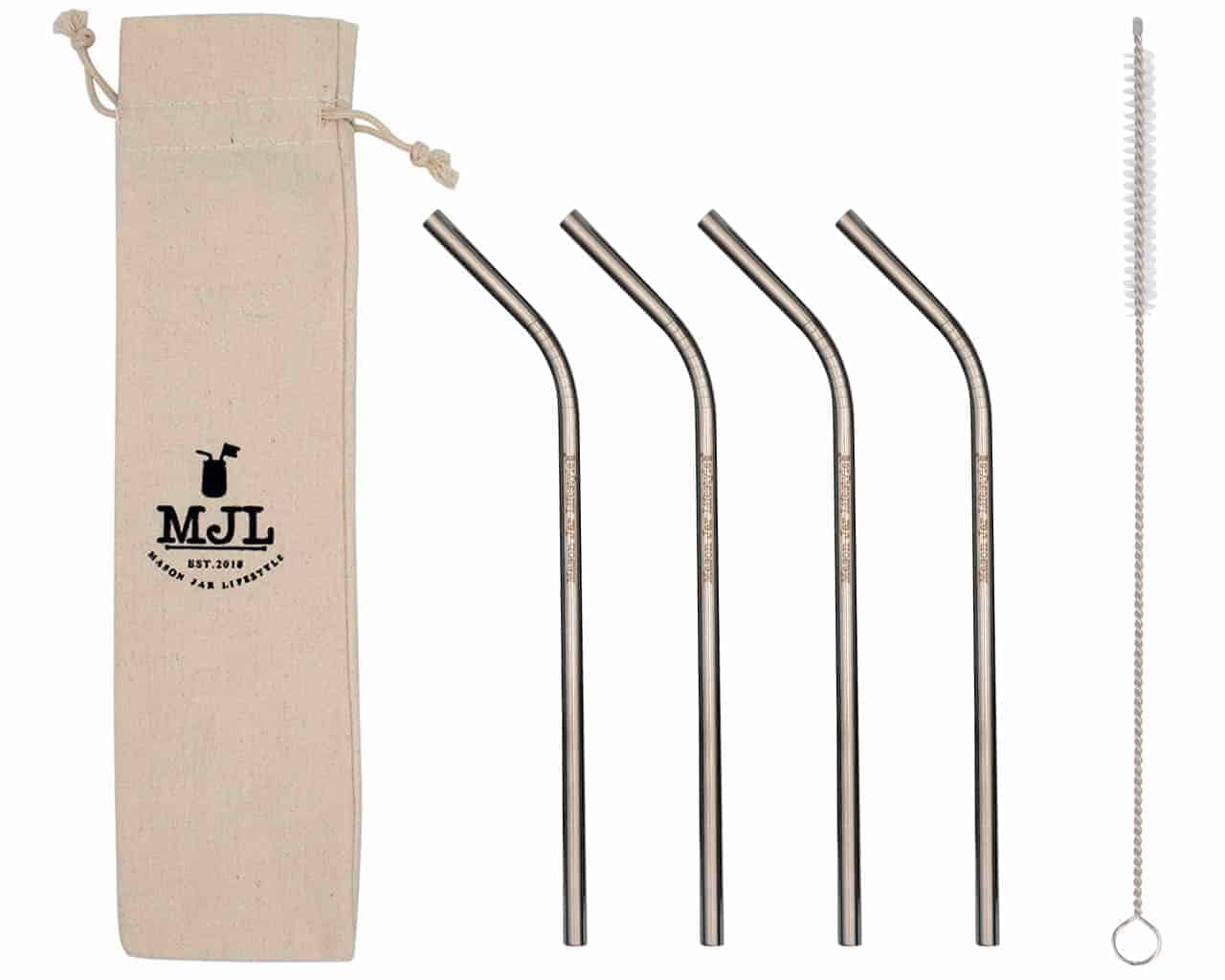Mason Jar Lifestyle Medium thin bent stainless steel metal straws for pint 16oz Mason jars, pint glasses, and other medium cups