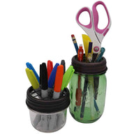 mason-jar-lifestyle-oil-rubbed-bronze-grid-square-frog-flower-lid-regular-wide-mouth-mason-jars-ball-half-pint-markers-pens-desk-organizer