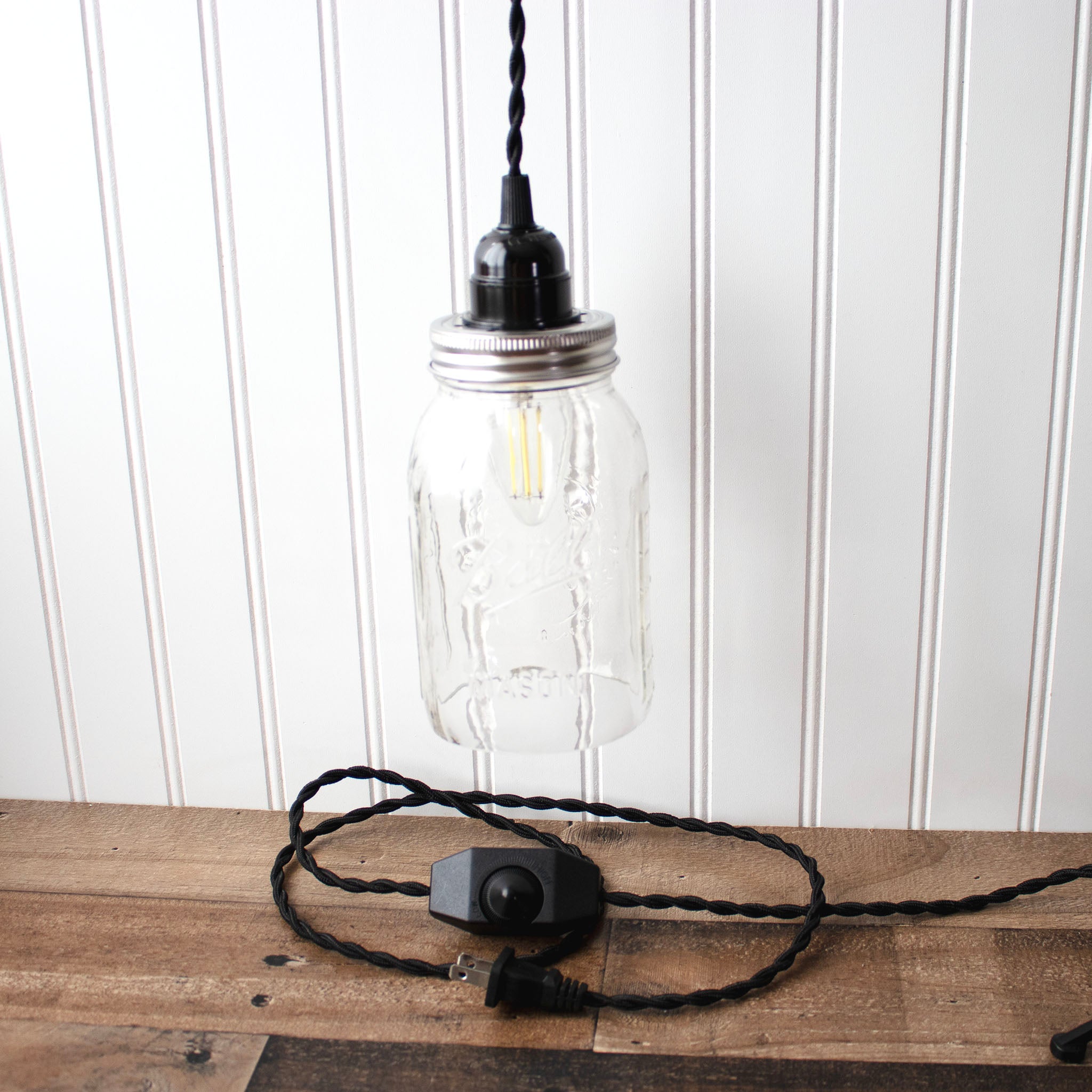 Mason Jar Dimmable Pendant Light Complete Kit with Hand Cut Jar