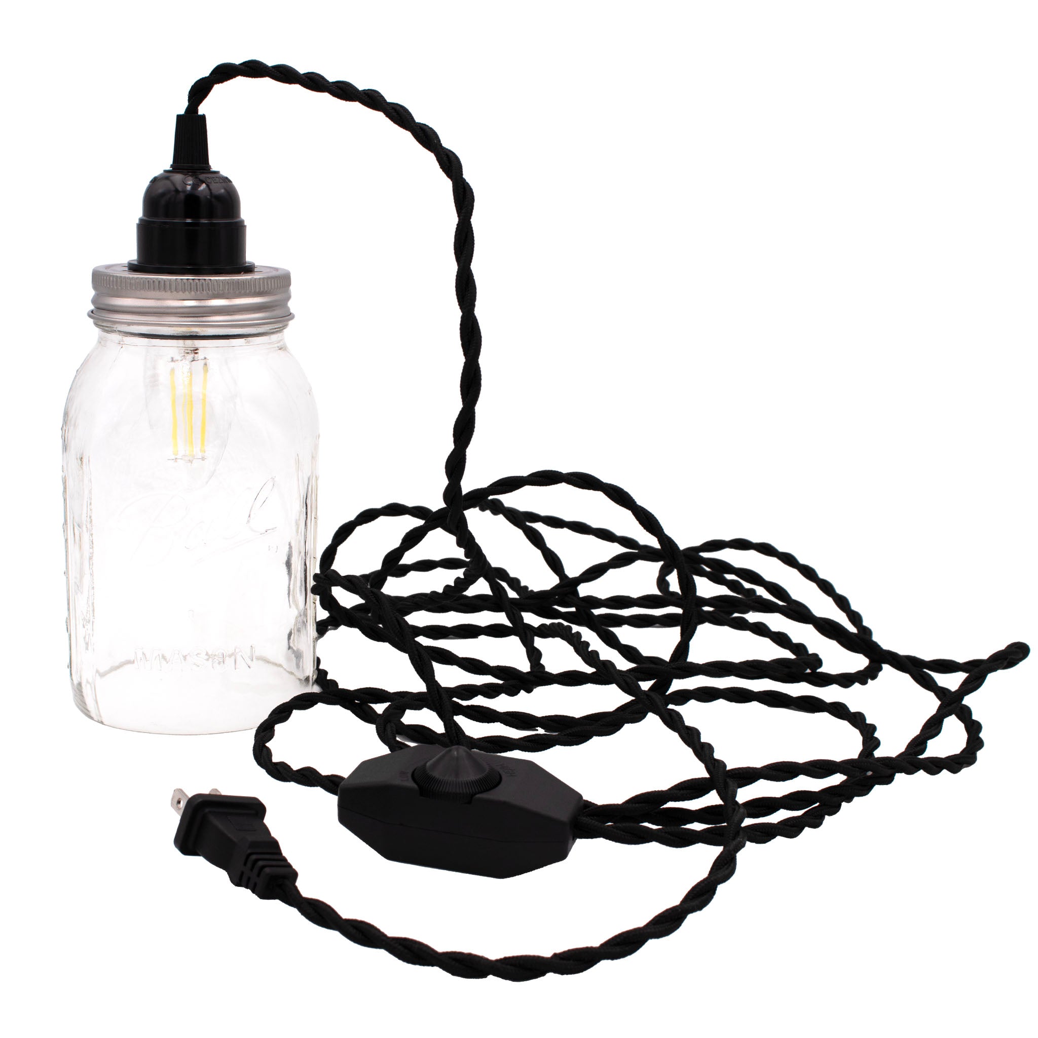 Mason Jar Dimmable Pendant Light Complete Kit with Hand Cut Jar