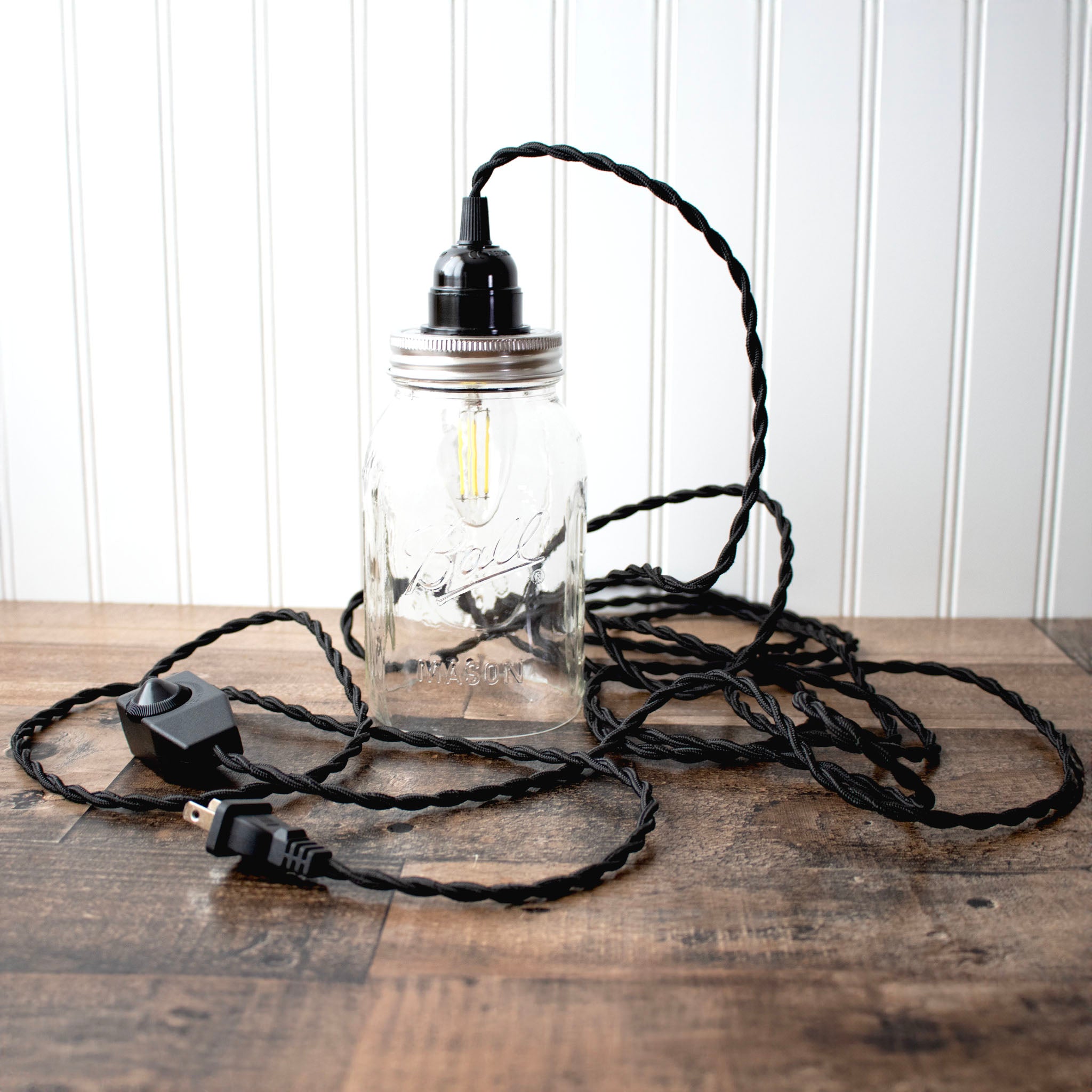 Mason Jar Dimmable Pendant Light Complete Kit with Hand Cut Jar