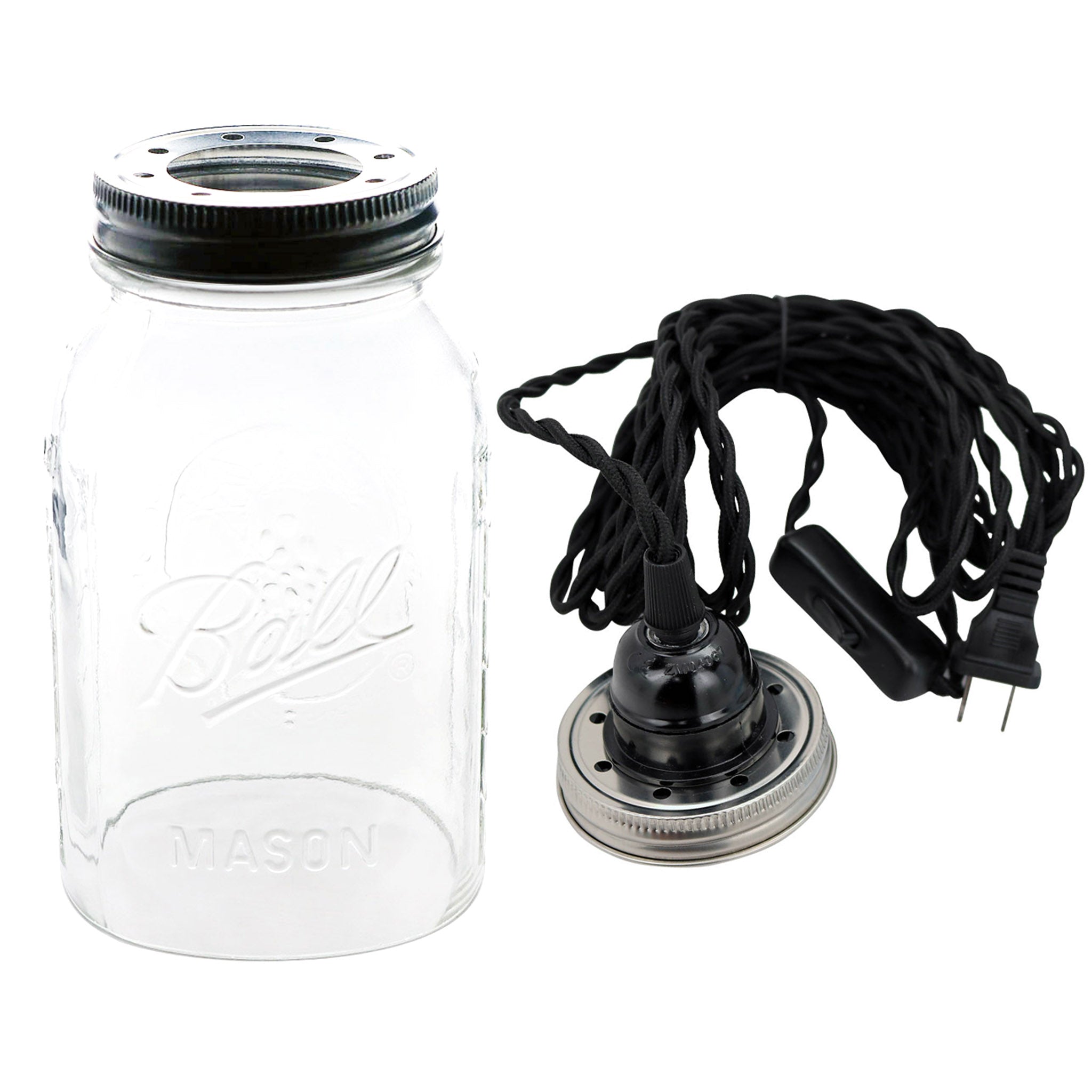 Mason Jar Dimmable Pendant Light Complete Kit with Hand Cut Jar