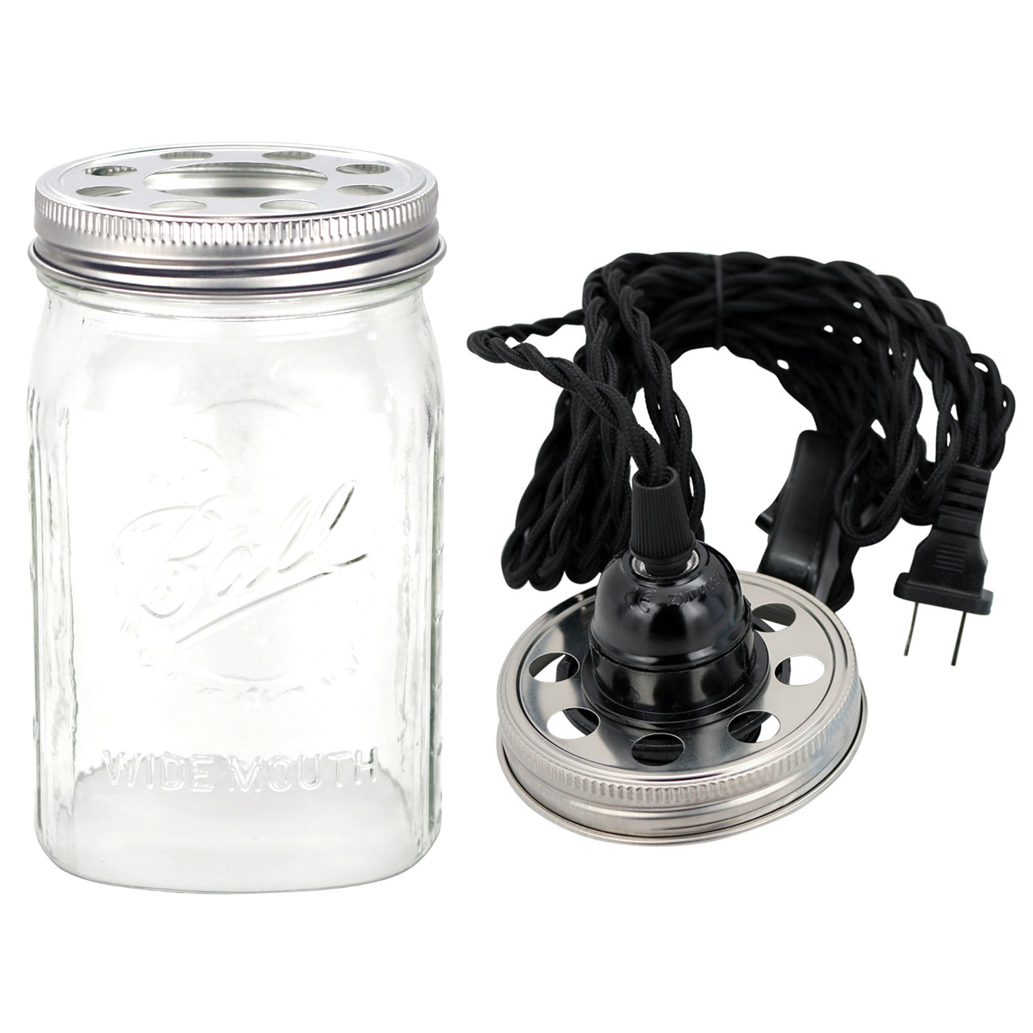 Mason Jar Dimmable Pendant Light Complete Kit with Hand Cut Jar