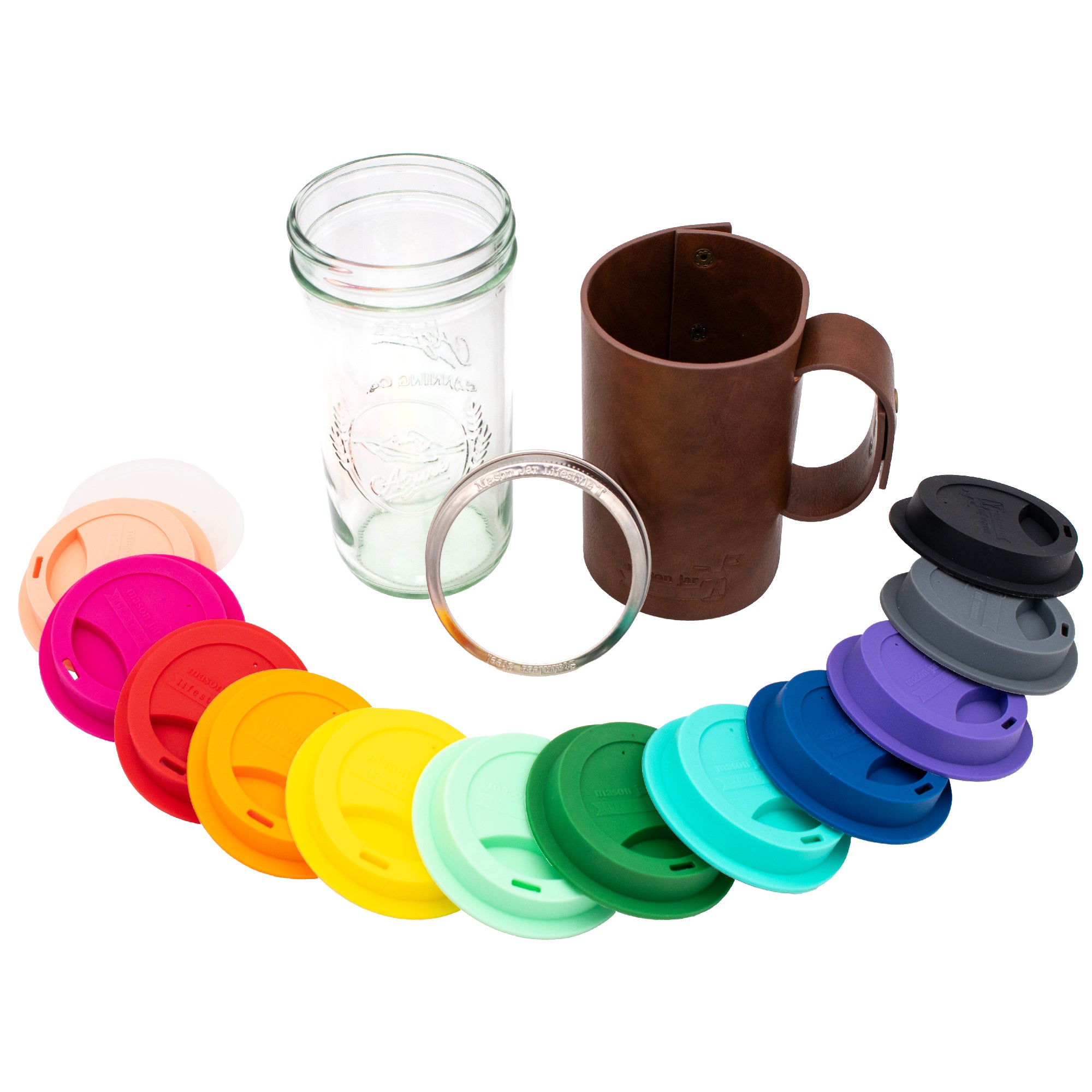 Mason Jar Lifestyle 24oz Pint & Half Glass Water Bottle Travel Tumbler with Faux Leather Sleeve & Drinking Lid