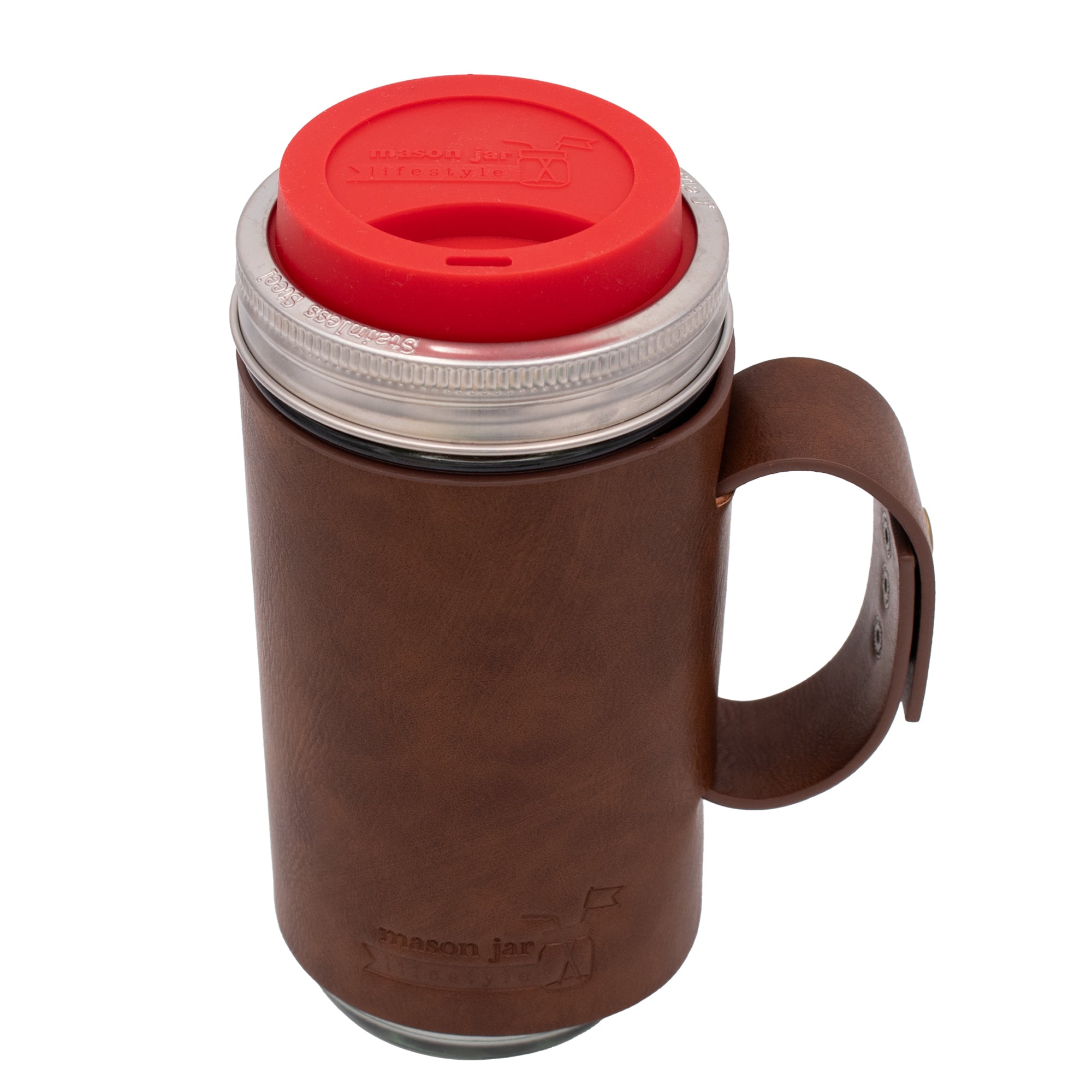 Mason Jar Lifestyle 24oz Pint & Half Glass Water Bottle Travel Tumbler with Faux Leather Sleeve & Drinking Lid
