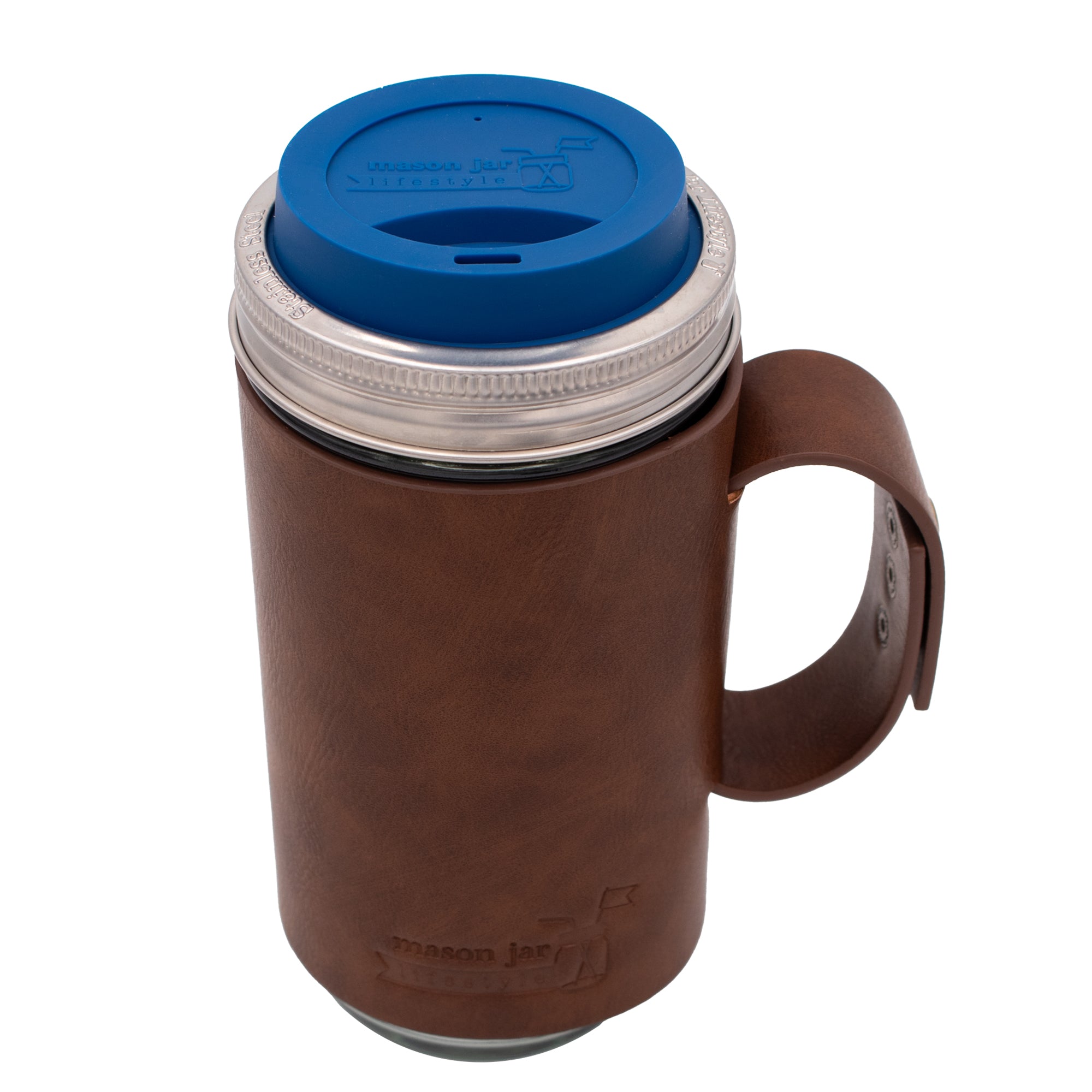 Mason Jar Lifestyle 24oz Pint & Half Glass Water Bottle Travel Tumbler with Faux Leather Sleeve & Drinking Lid
