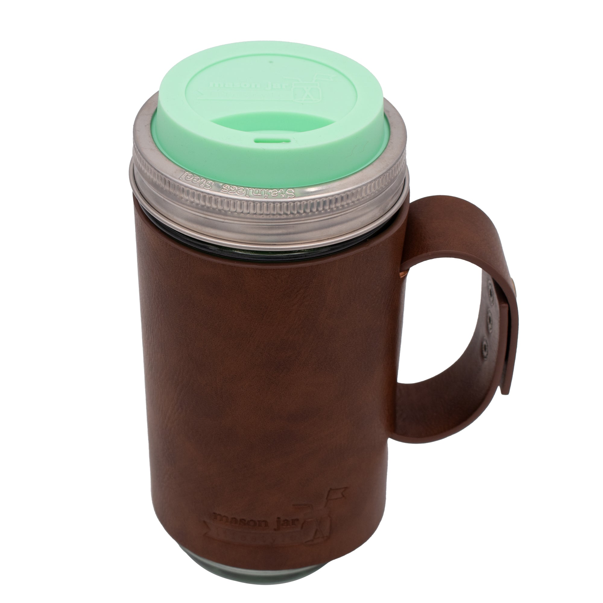 Mason Jar Lifestyle 24oz Pint & Half Glass Water Bottle Travel Tumbler with Faux Leather Sleeve & Drinking Lid