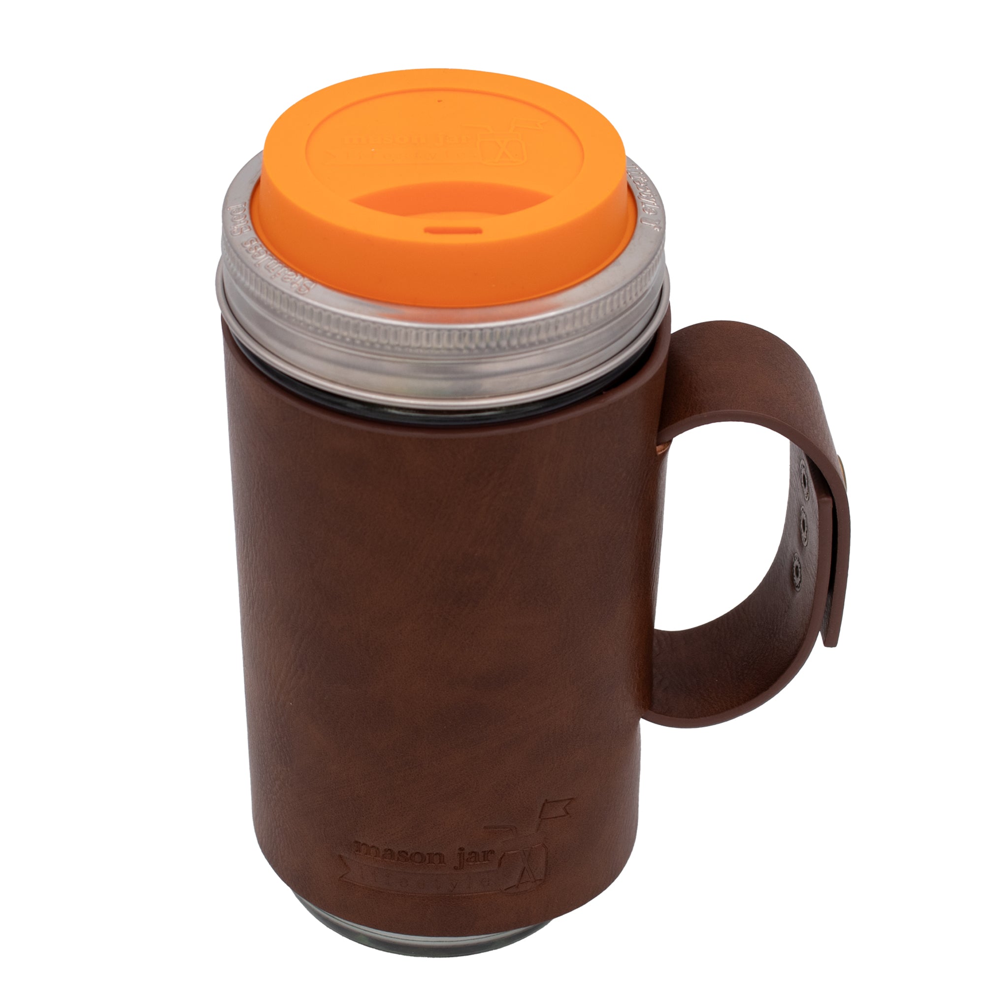 Mason Jar Lifestyle 24oz Pint & Half Glass Water Bottle Travel Tumbler with Faux Leather Sleeve & Drinking Lid