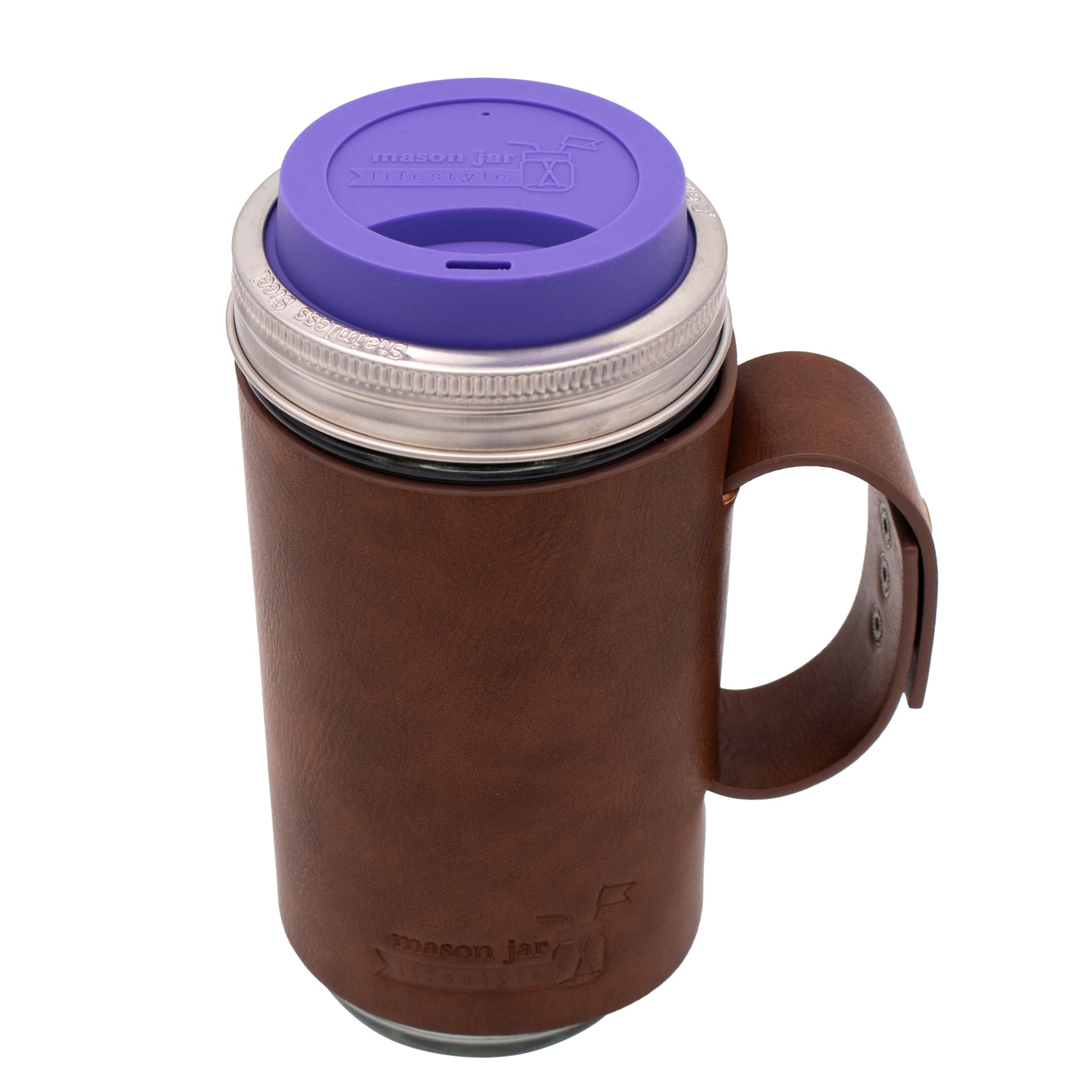 Mason Jar Lifestyle 24oz Pint & Half Glass Water Bottle Travel Tumbler with Faux Leather Sleeve & Drinking Lid