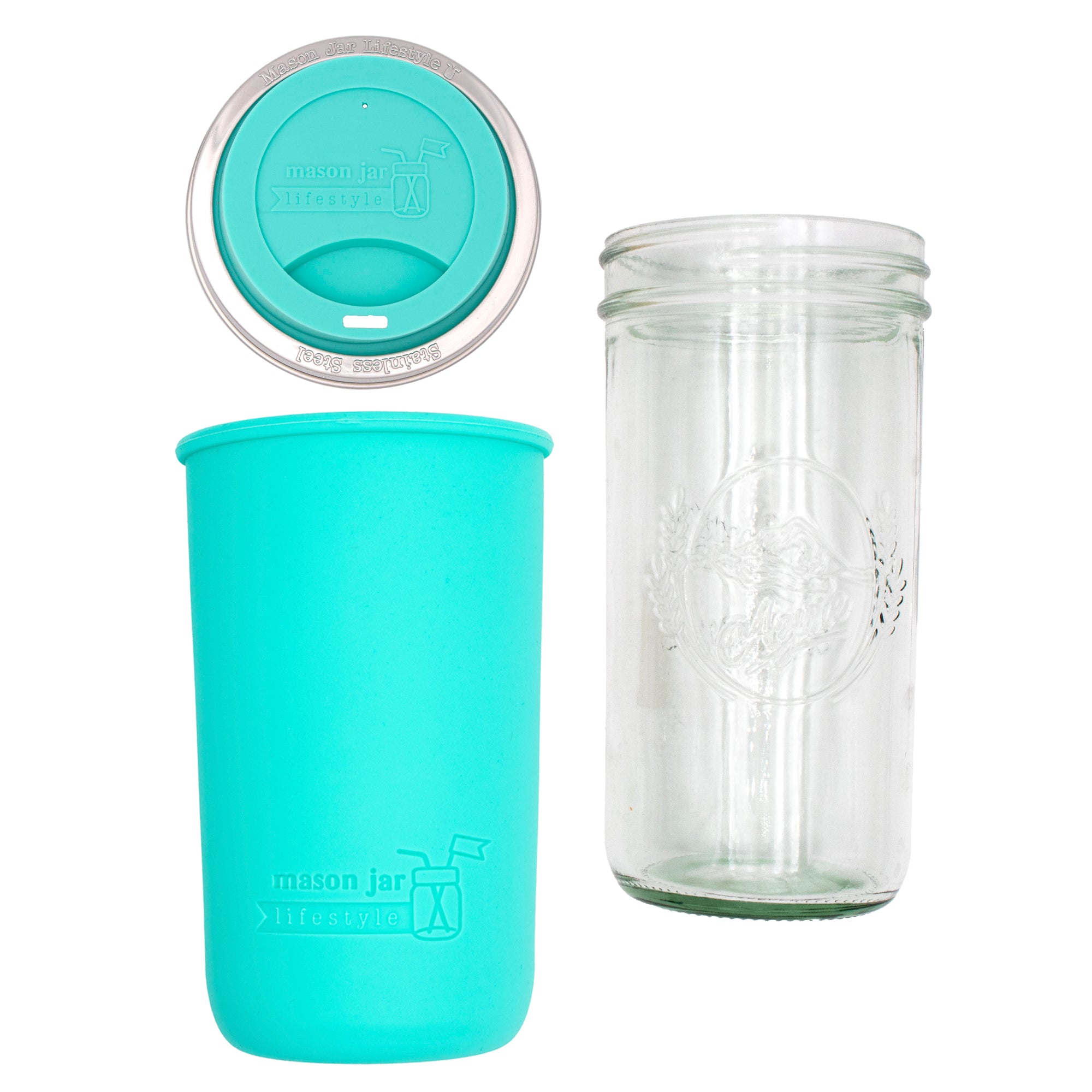 Mason Jar Lifestyle 24oz Pint & Half Glass Water Bottle Travel Tumbler with Silicone Sleeve & Drinking Lid
