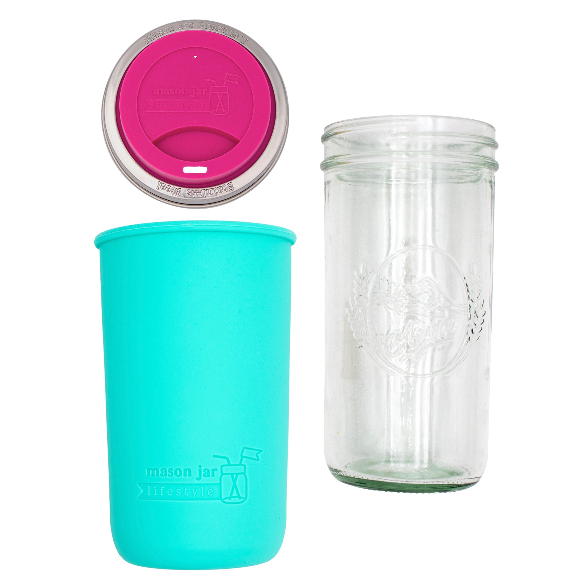 Mason Jar Lifestyle 24oz Pint & Half Glass Water Bottle Travel Tumbler with Silicone Sleeve & Drinking Lid