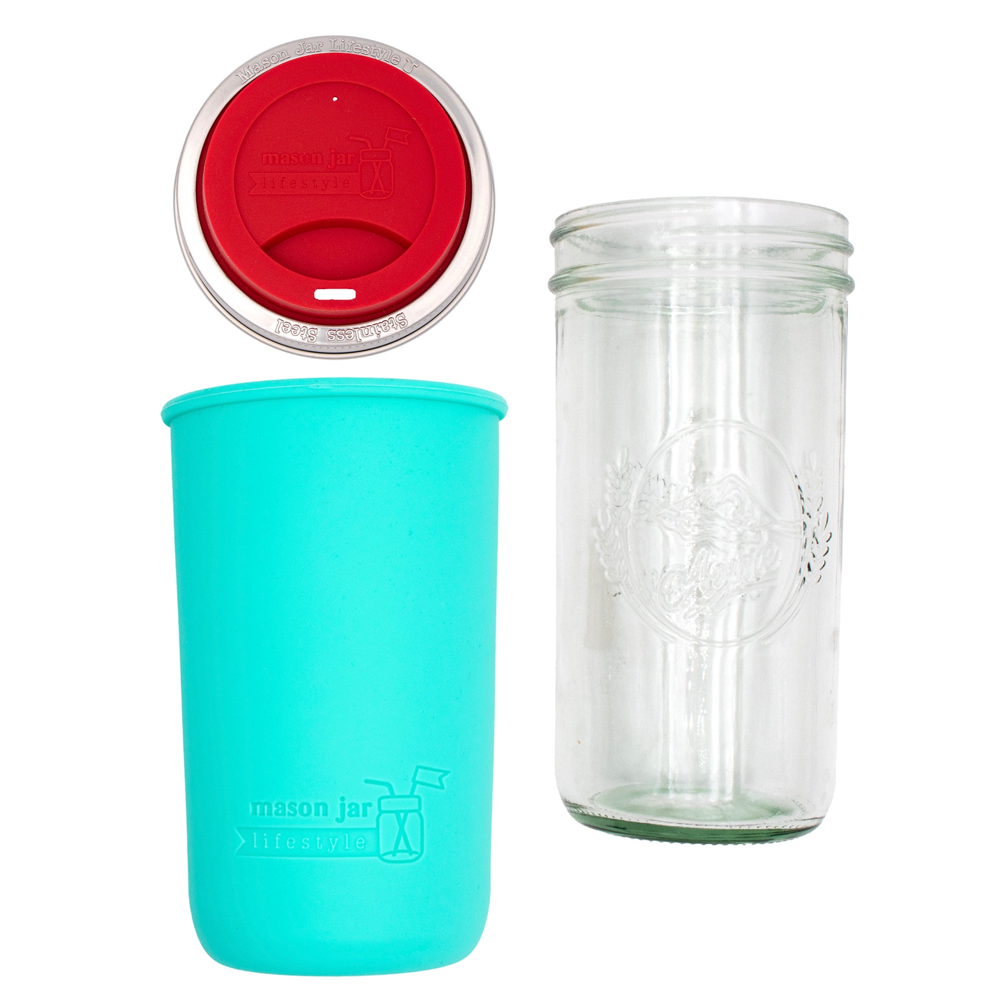 Mason Jar Lifestyle 24oz Pint & Half Glass Water Bottle Travel Tumbler with Silicone Sleeve & Drinking Lid