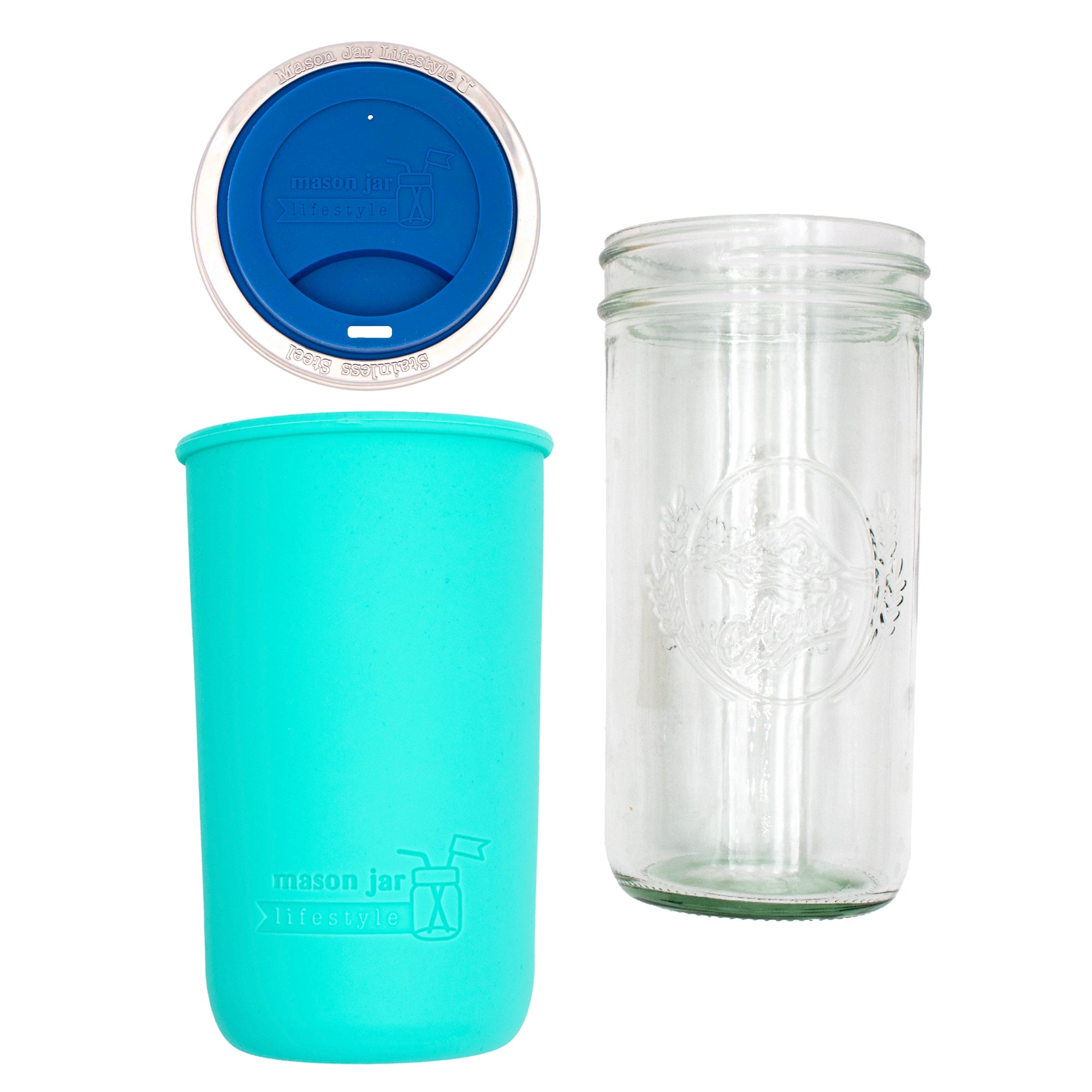Mason Jar Lifestyle 24oz Pint & Half Glass Water Bottle Travel Tumbler with Silicone Sleeve & Drinking Lid