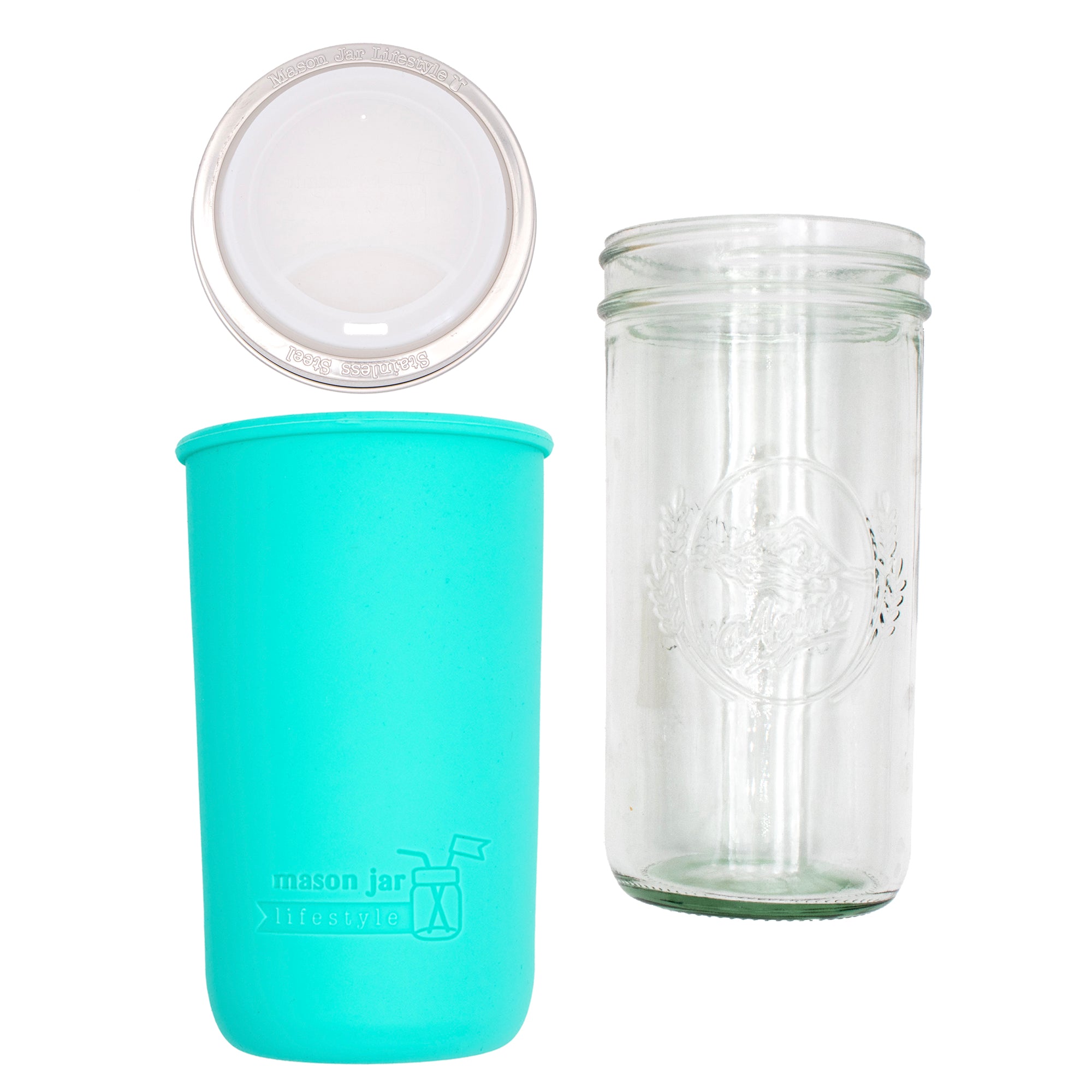 Mason Jar Lifestyle 24oz Pint & Half Glass Water Bottle Travel Tumbler with Silicone Sleeve & Drinking Lid
