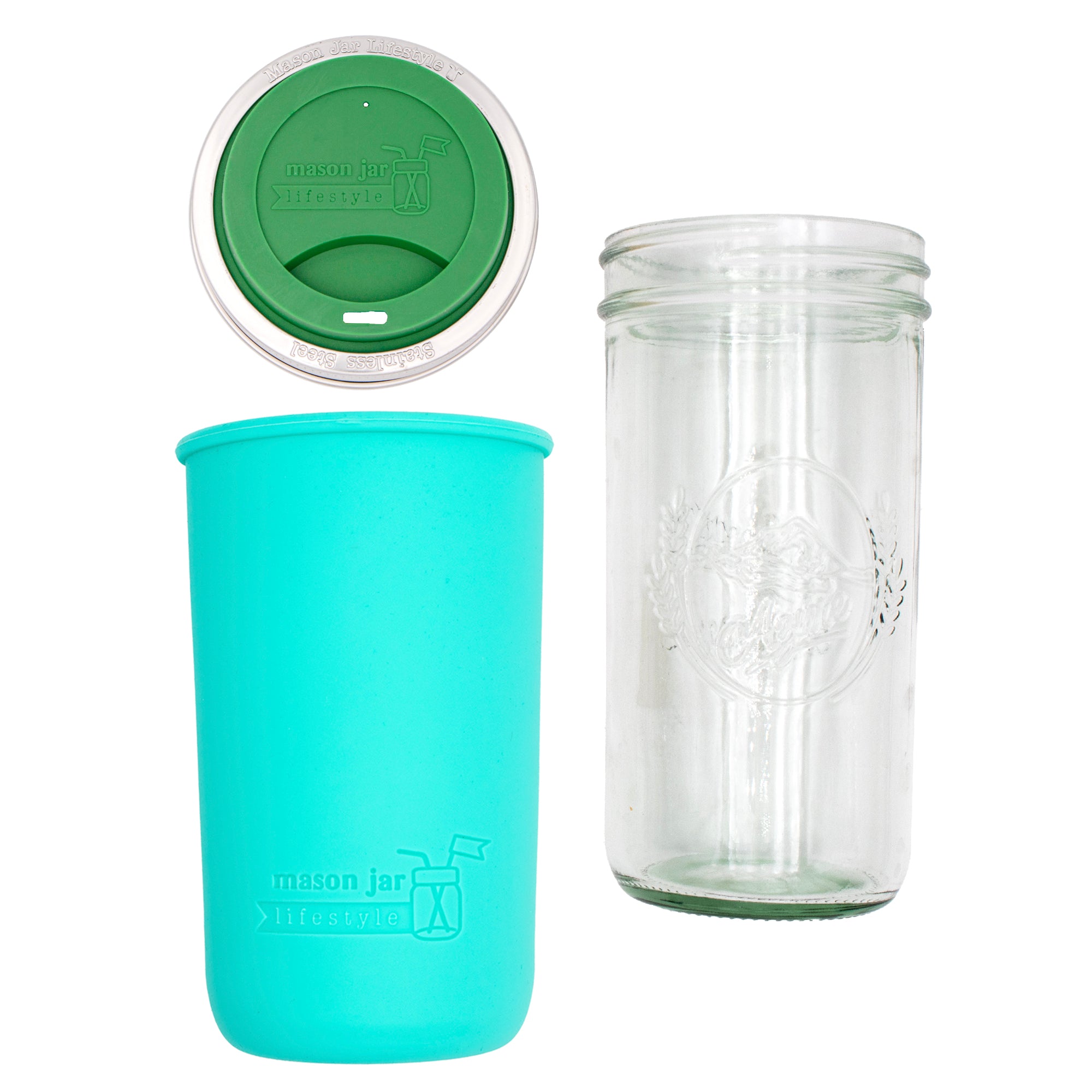 Mason Jar Lifestyle 24oz Pint & Half Glass Water Bottle Travel Tumbler with Silicone Sleeve & Drinking Lid