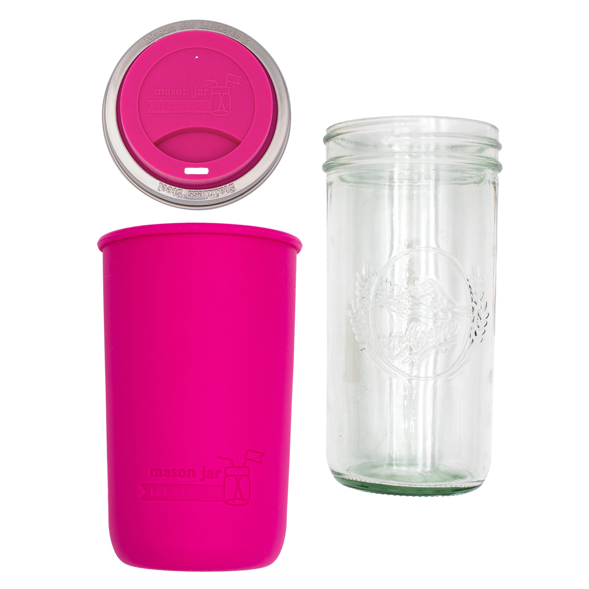 Mason Jar Lifestyle 24oz Pint & Half Glass Water Bottle Travel Tumbler with Silicone Sleeve & Drinking Lid