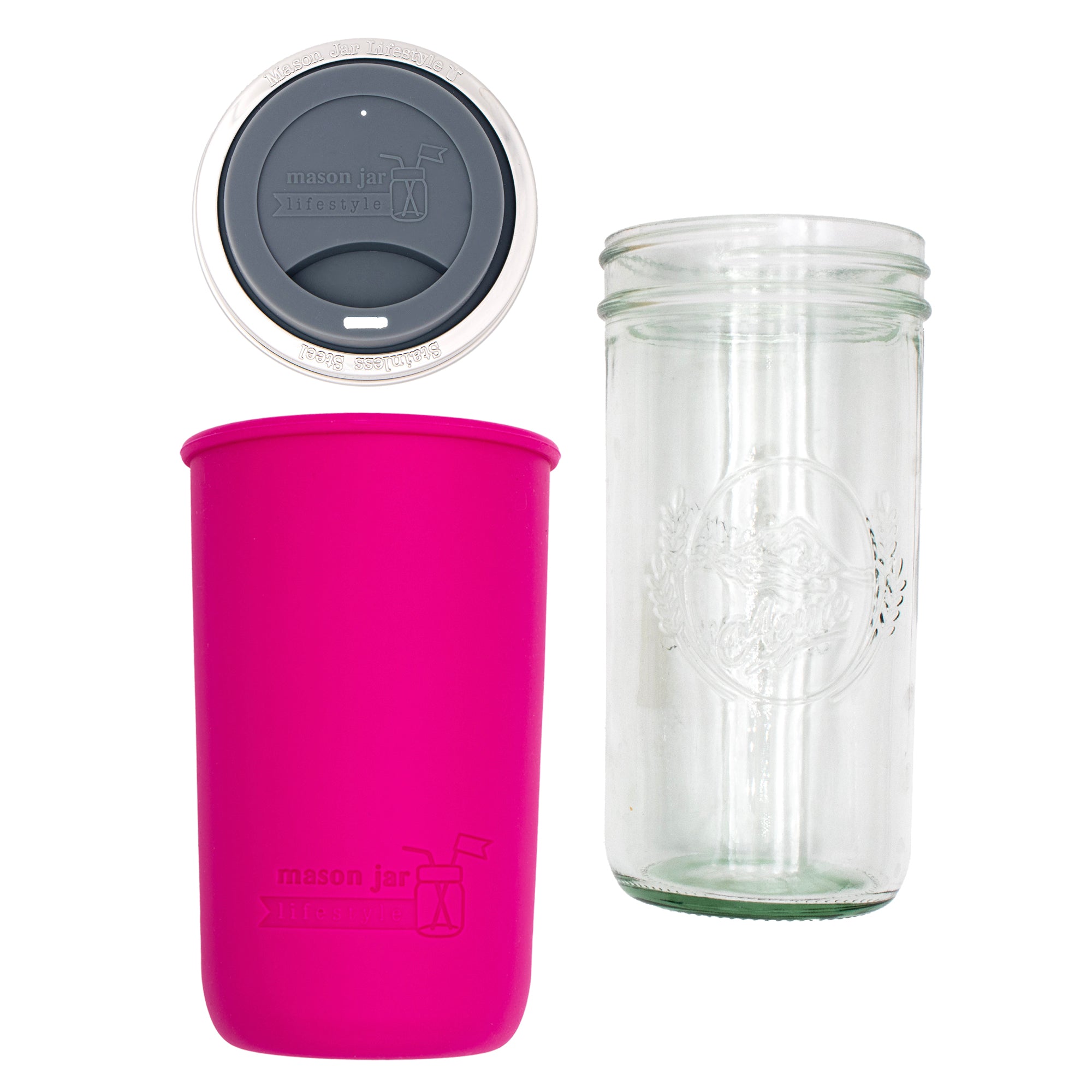 Mason Jar Lifestyle 24oz Pint & Half Glass Water Bottle Travel Tumbler with Silicone Sleeve & Drinking Lid