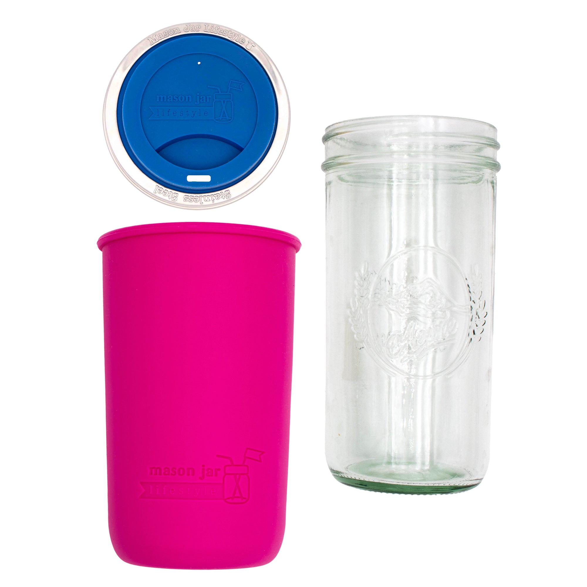 Mason Jar Lifestyle 24oz Pint & Half Glass Water Bottle Travel Tumbler with Silicone Sleeve & Drinking Lid