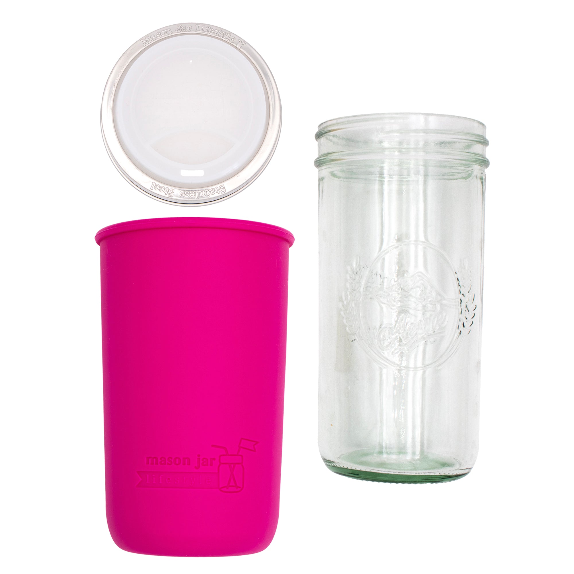 Mason Jar Lifestyle 24oz Pint & Half Glass Water Bottle Travel Tumbler with Silicone Sleeve & Drinking Lid