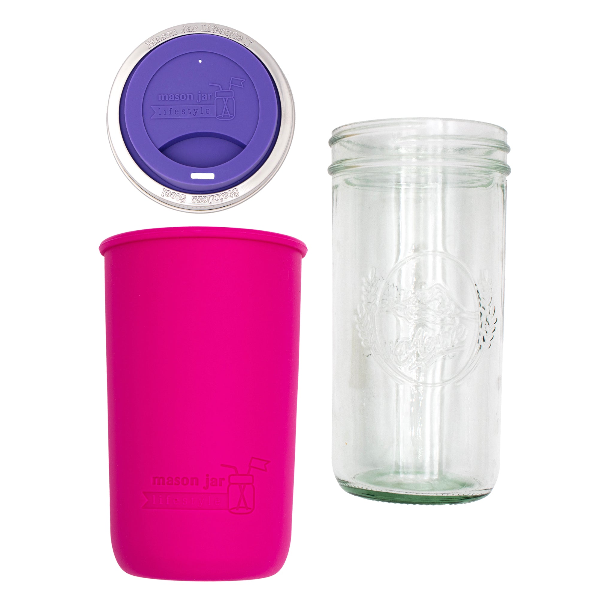 Mason Jar Lifestyle 24oz Pint & Half Glass Water Bottle Travel Tumbler with Silicone Sleeve & Drinking Lid