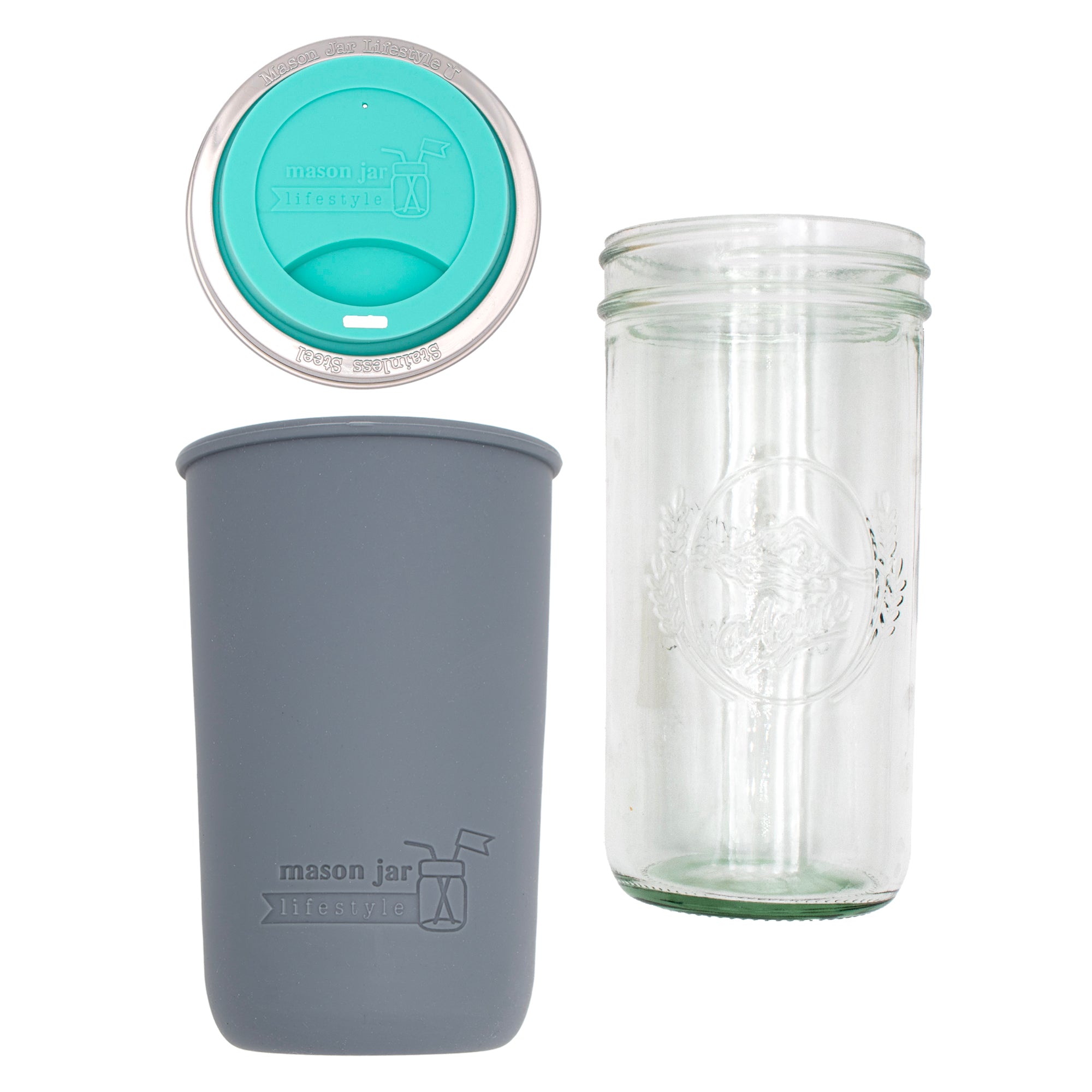 Mason Jar Lifestyle 24oz Pint & Half Glass Water Bottle Travel Tumbler with Silicone Sleeve & Drinking Lid