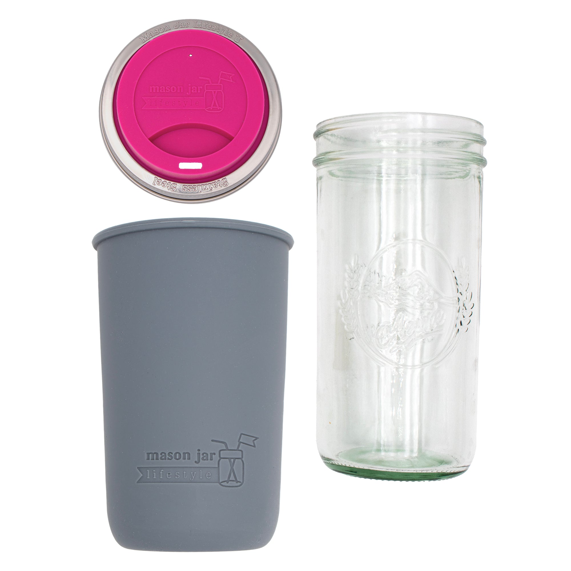 Mason Jar Lifestyle 24oz Pint & Half Glass Water Bottle Travel Tumbler with Silicone Sleeve & Drinking Lid