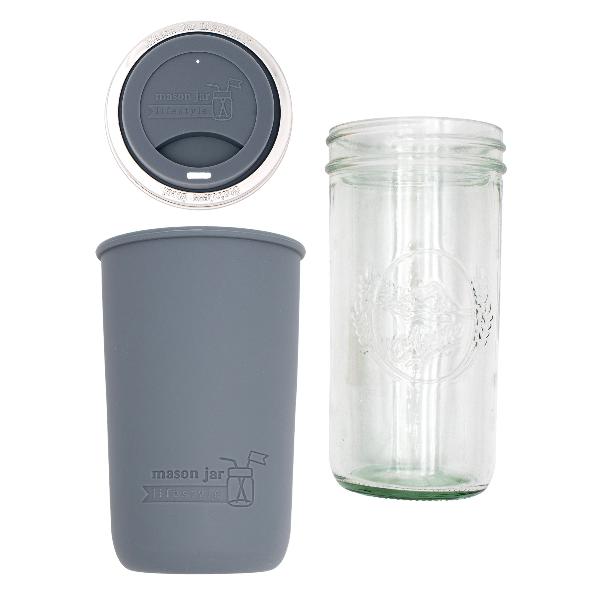 Mason Jar Lifestyle 24oz Pint & Half Glass Water Bottle Travel Tumbler with Silicone Sleeve & Drinking Lid
