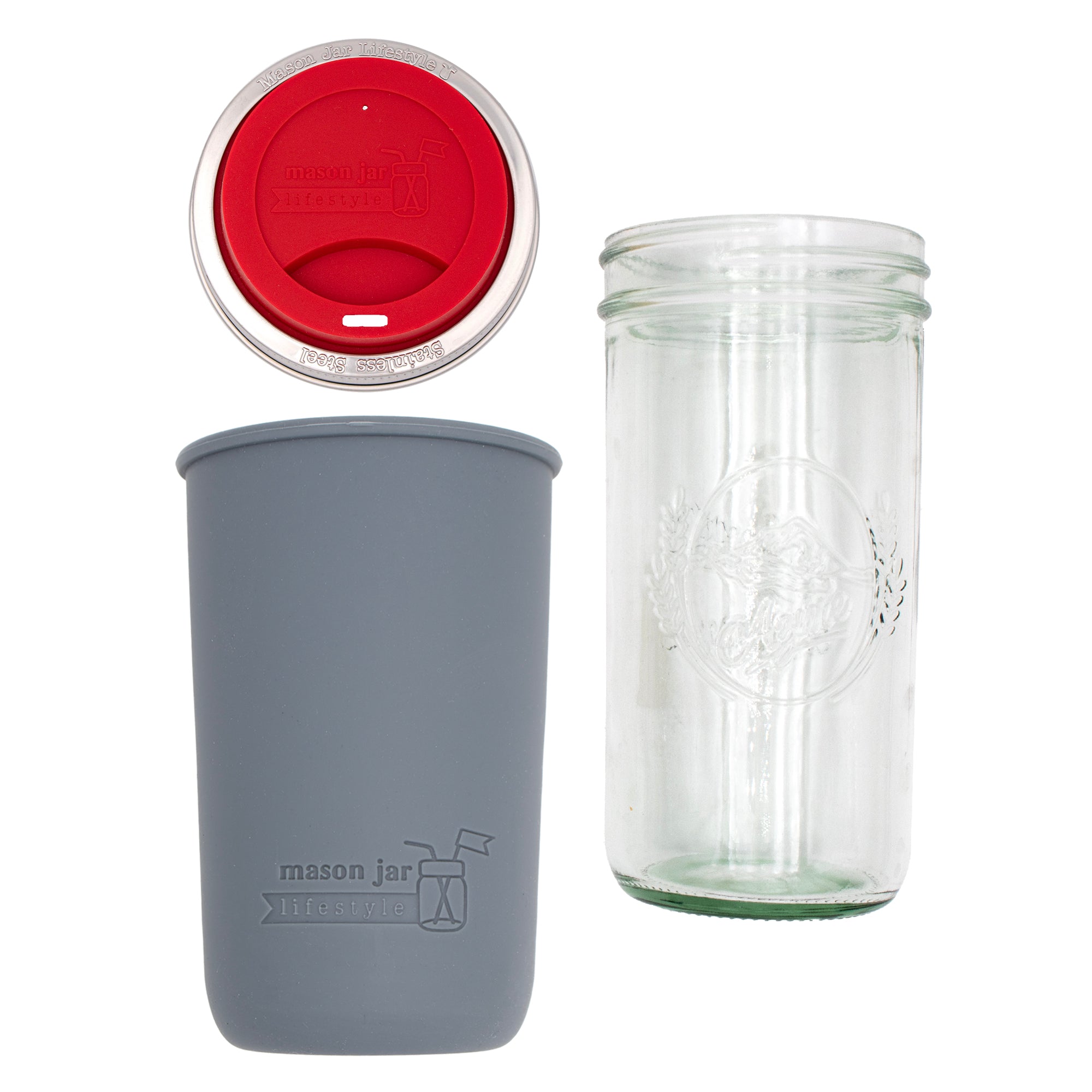 Mason Jar Lifestyle 24oz Pint & Half Glass Water Bottle Travel Tumbler with Silicone Sleeve & Drinking Lid