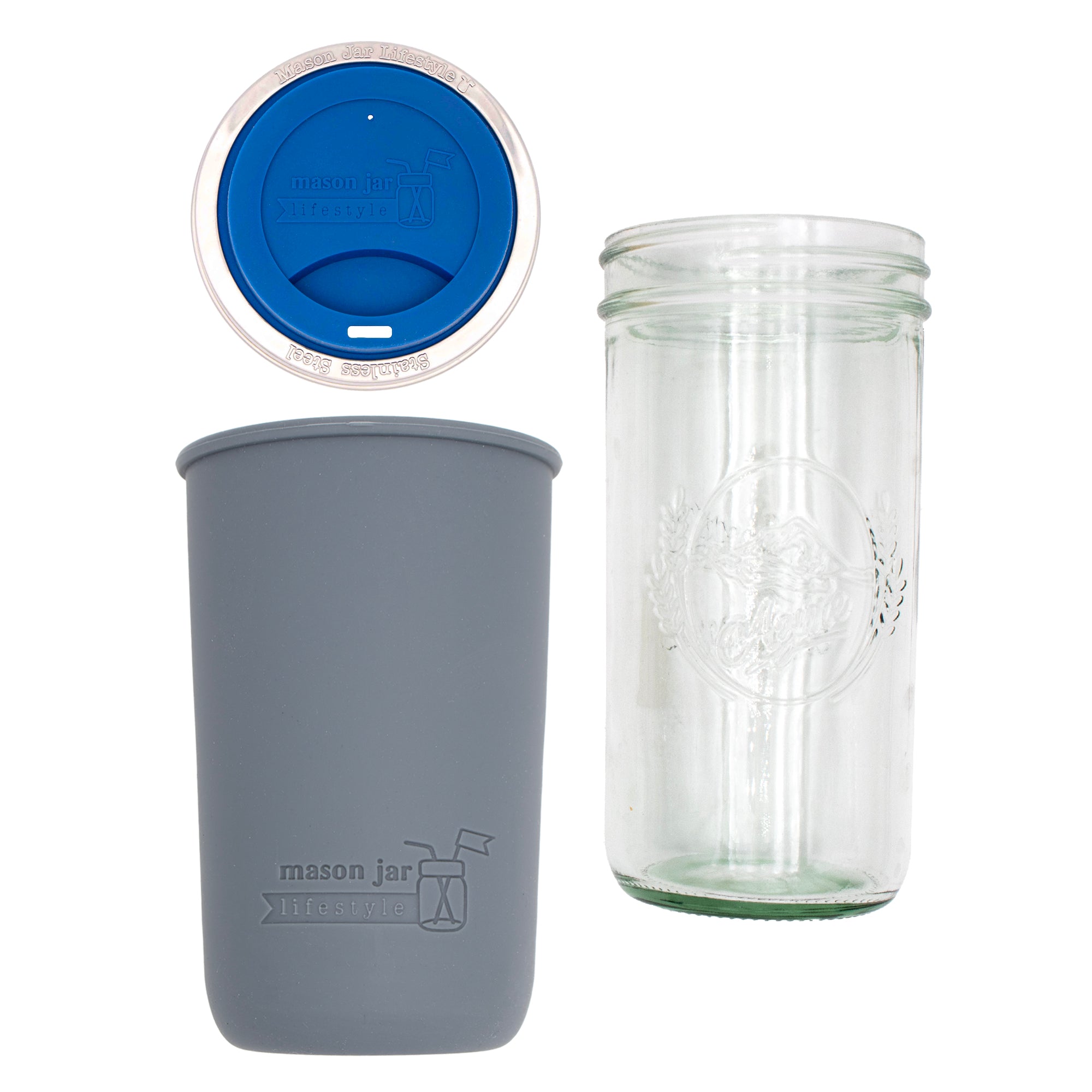 Mason Jar Lifestyle 24oz Pint & Half Glass Water Bottle Travel Tumbler with Silicone Sleeve & Drinking Lid