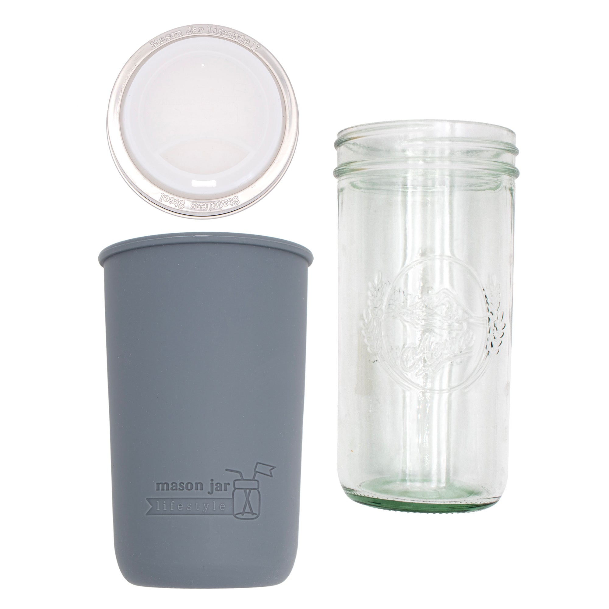 Mason Jar Lifestyle 24oz Pint & Half Glass Water Bottle Travel Tumbler with Silicone Sleeve & Drinking Lid