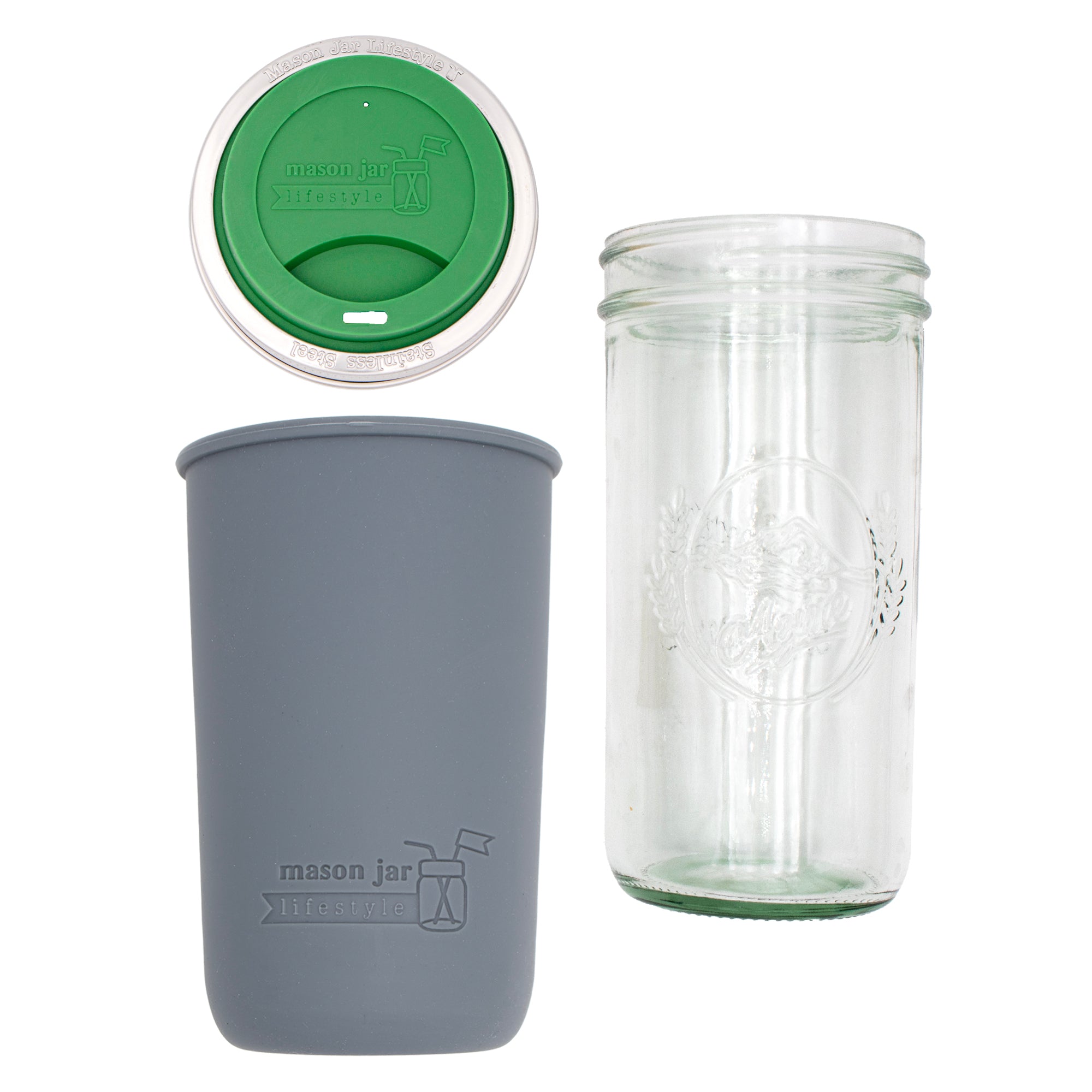 Mason Jar Lifestyle 24oz Pint & Half Glass Water Bottle Travel Tumbler with Silicone Sleeve & Drinking Lid