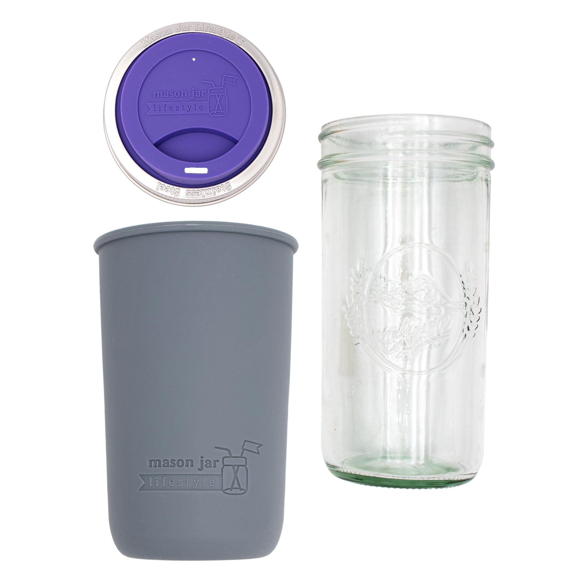 Mason Jar Lifestyle 24oz Pint & Half Glass Water Bottle Travel Tumbler with Silicone Sleeve & Drinking Lid