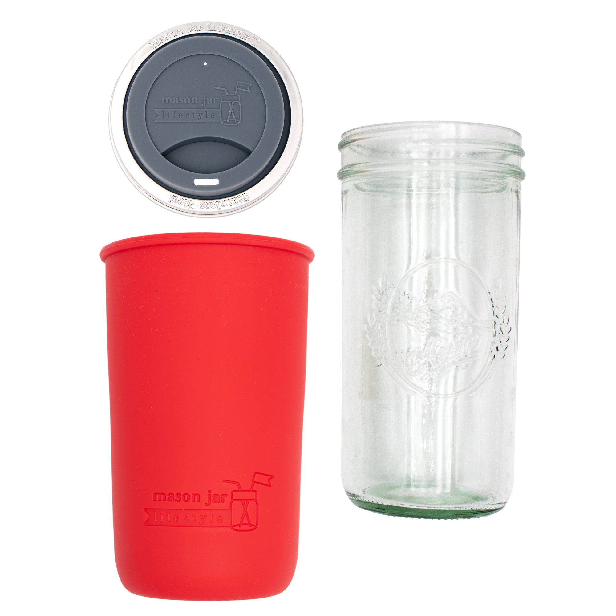 Mason Jar Lifestyle 24oz Pint & Half Glass Water Bottle Travel Tumbler with Silicone Sleeve & Drinking Lid