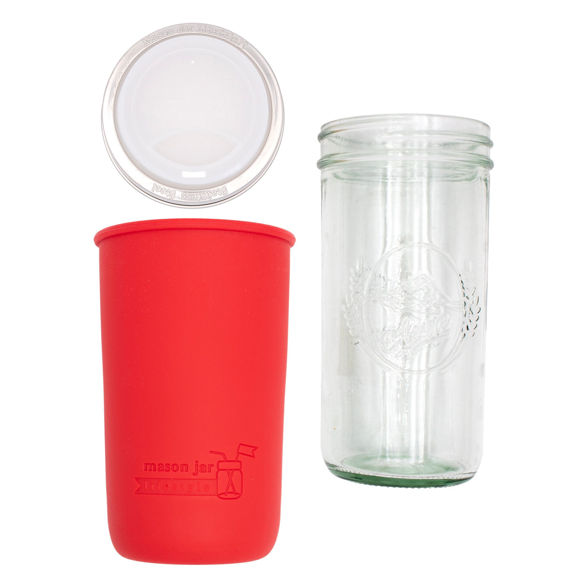 Mason Jar Lifestyle 24oz Pint & Half Glass Water Bottle Travel Tumbler with Silicone Sleeve & Drinking Lid