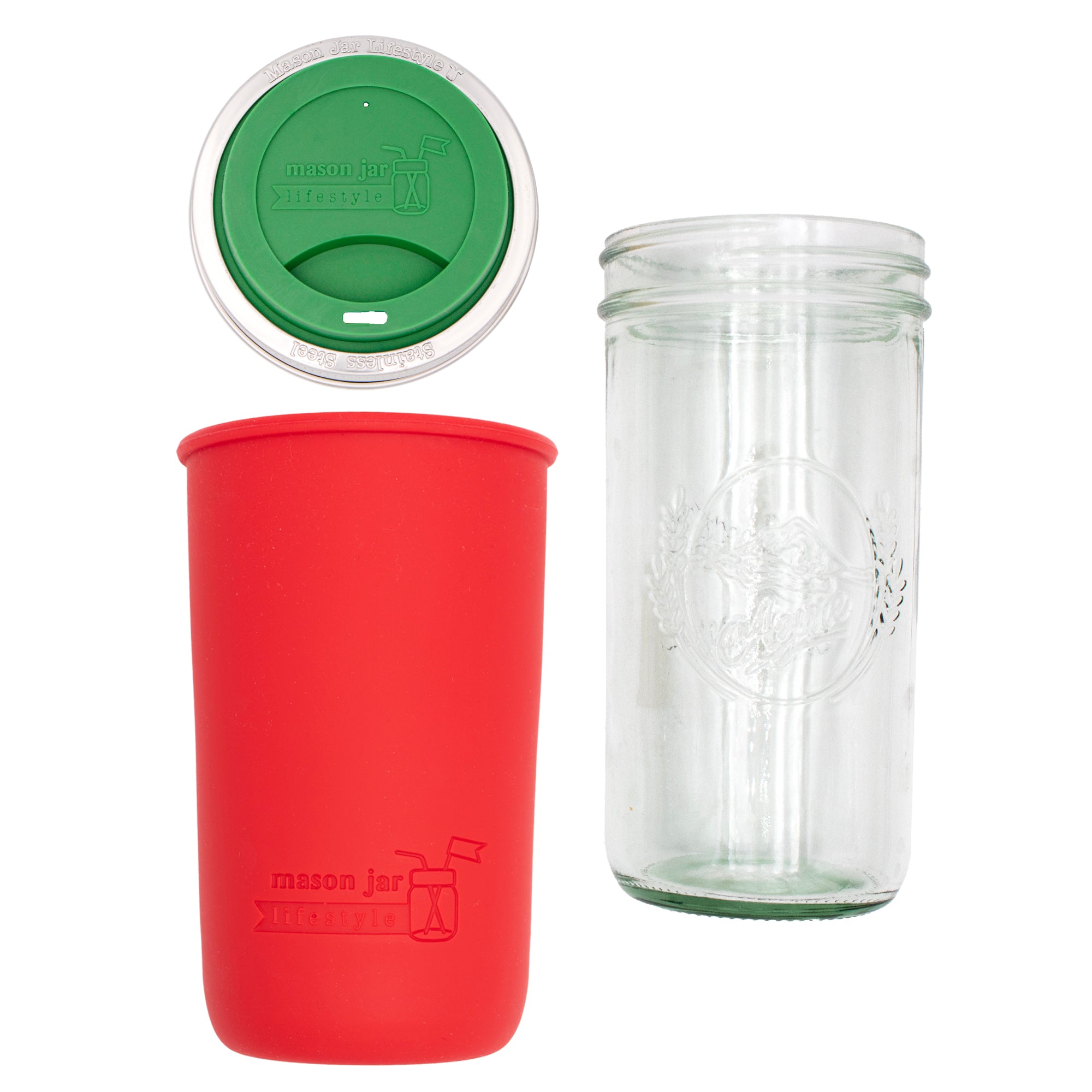 Mason Jar Lifestyle 24oz Pint & Half Glass Water Bottle Travel Tumbler with Silicone Sleeve & Drinking Lid