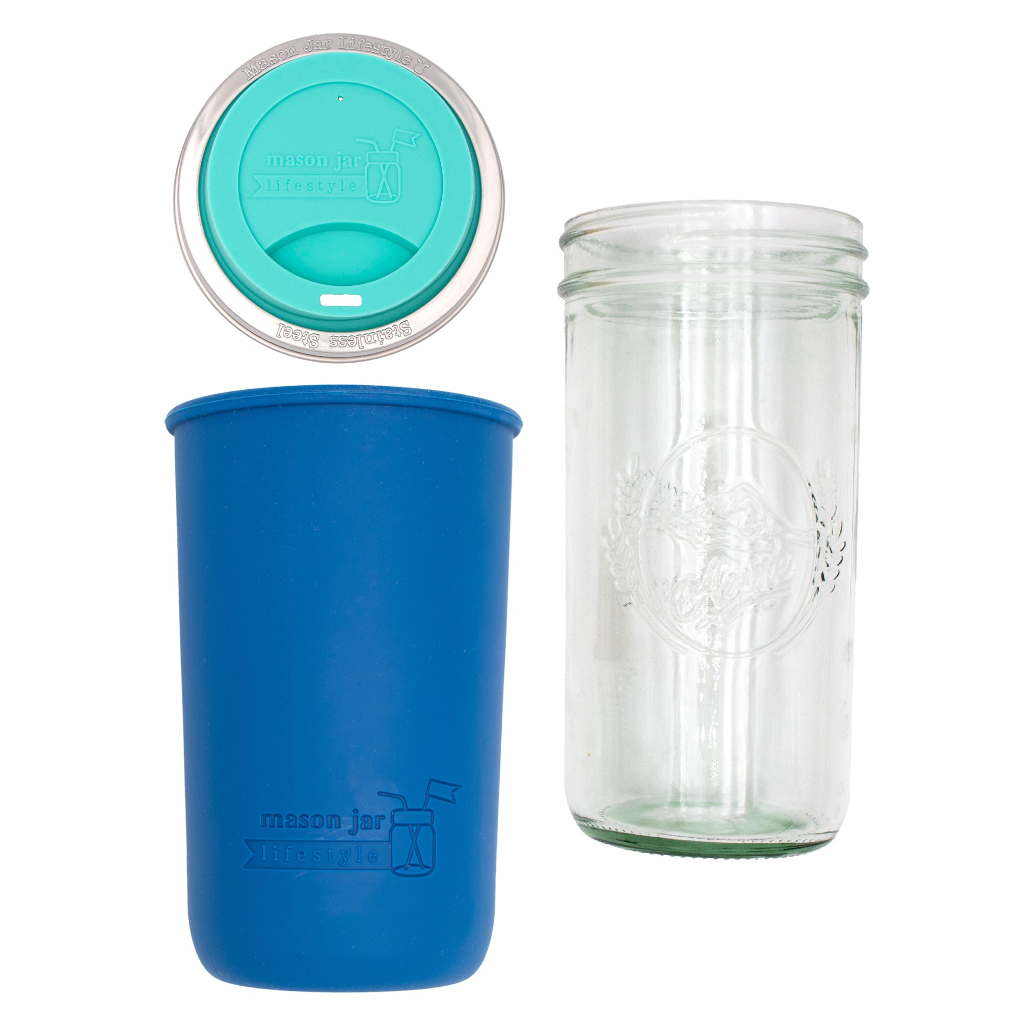Mason Jar Lifestyle 24oz Pint & Half Glass Water Bottle Travel Tumbler with Silicone Sleeve & Drinking Lid