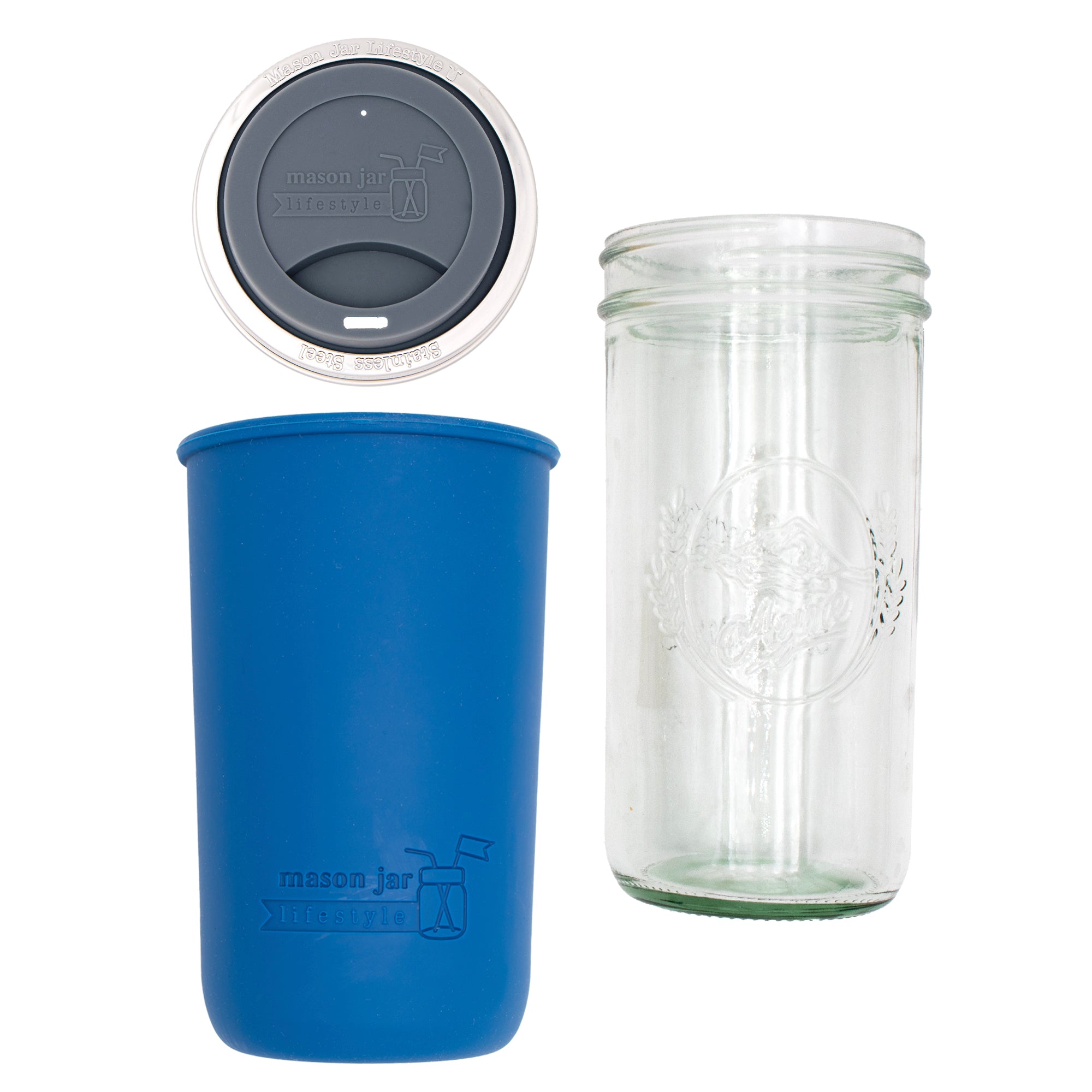 Mason Jar Lifestyle 24oz Pint & Half Glass Water Bottle Travel Tumbler with Silicone Sleeve & Drinking Lid